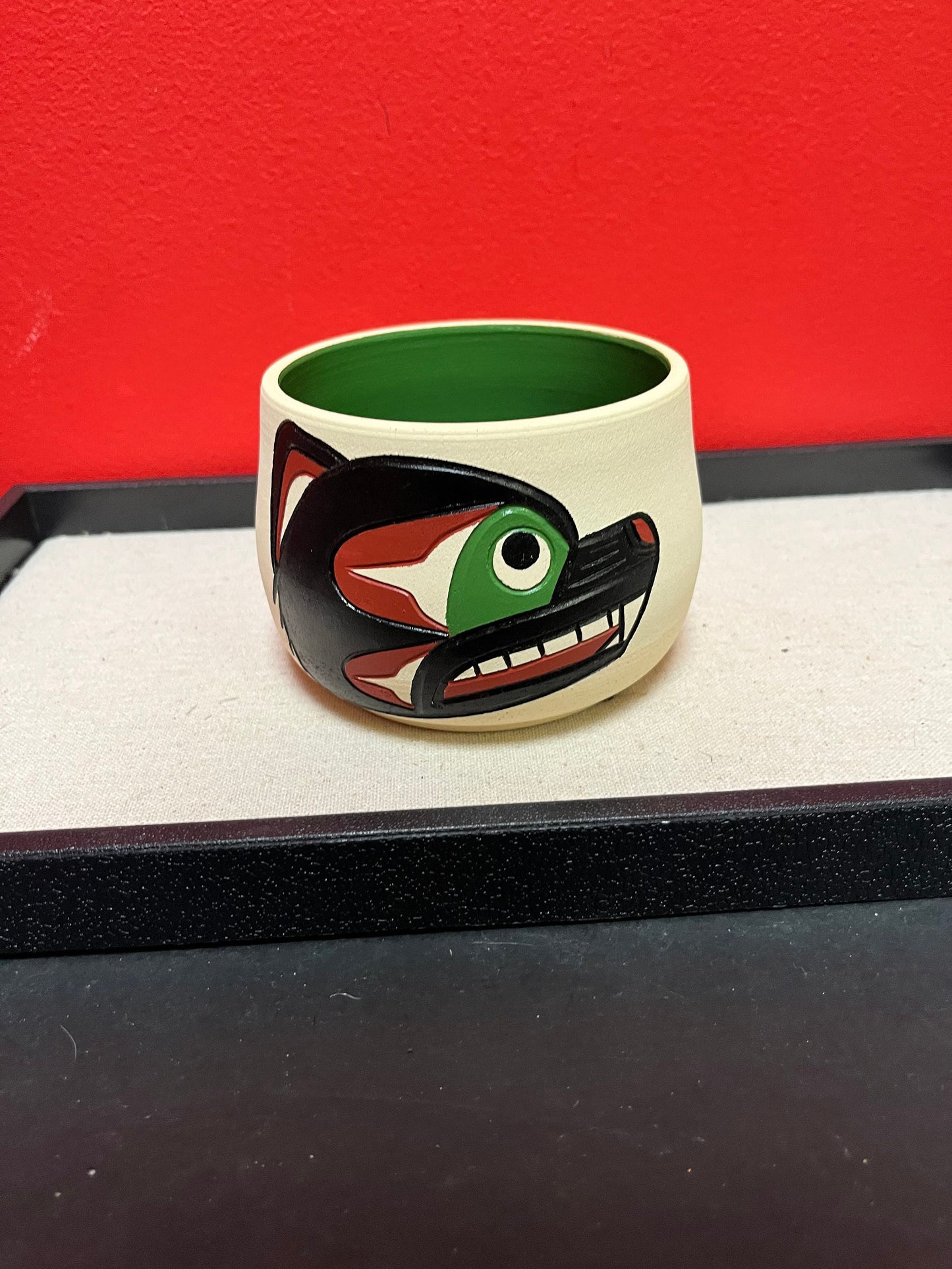 A  Fabulous 3 1/2 by 4 1/2“ wide Indigenous First Nations pacific northwest coast, Stewart Jacobs pottery beaver bowl  wonderful quality