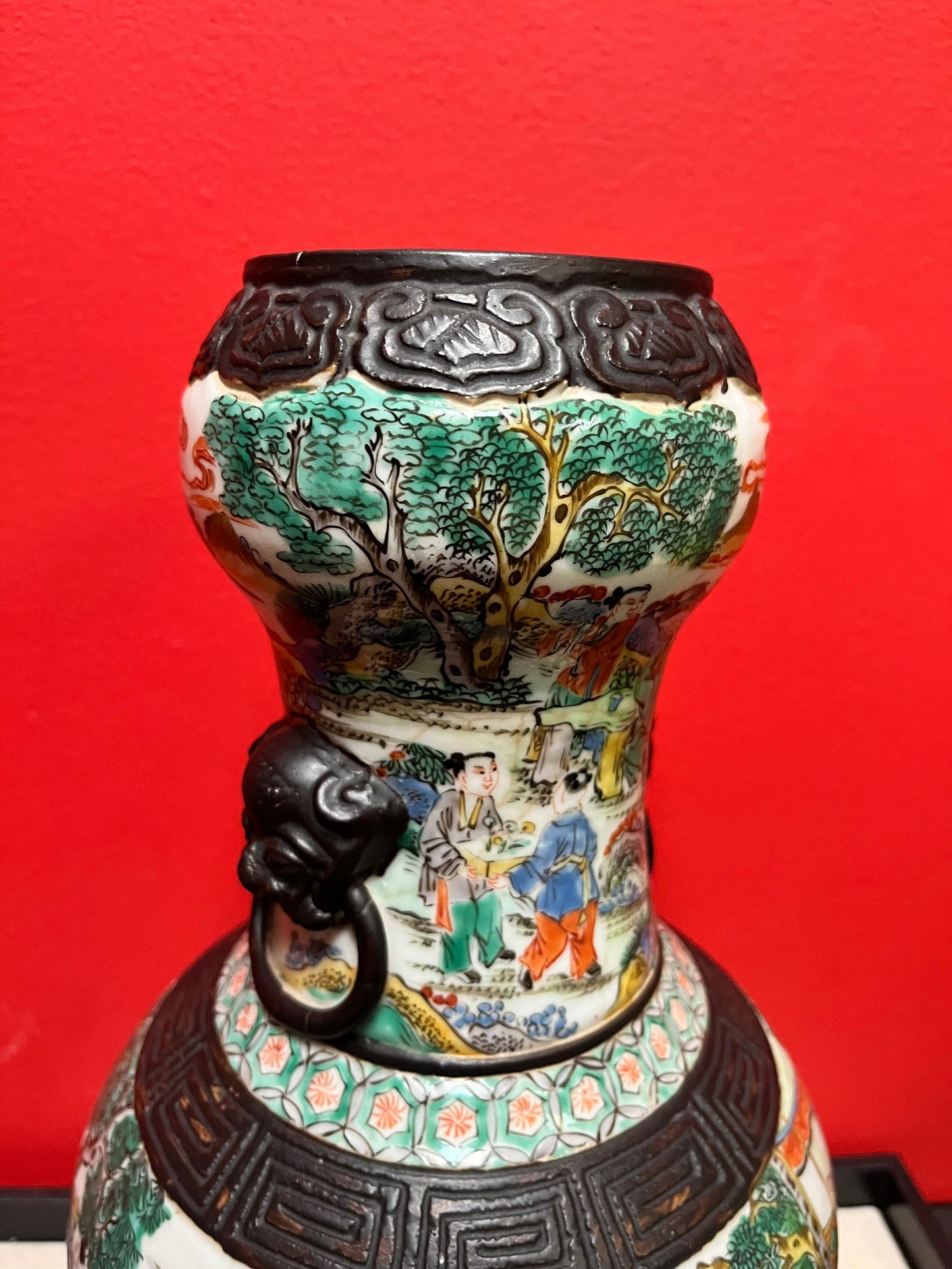 A  Lovely 14 inch Chinese Nanking late 19 century porcelain and bronze double gourd  vase  fabulous piece  see photos