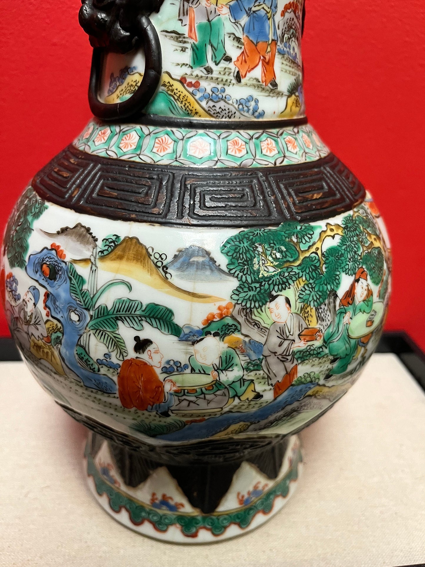 A  Lovely 14 inch Chinese Nanking late 19 century porcelain and bronze double gourd  vase  fabulous piece  see photos