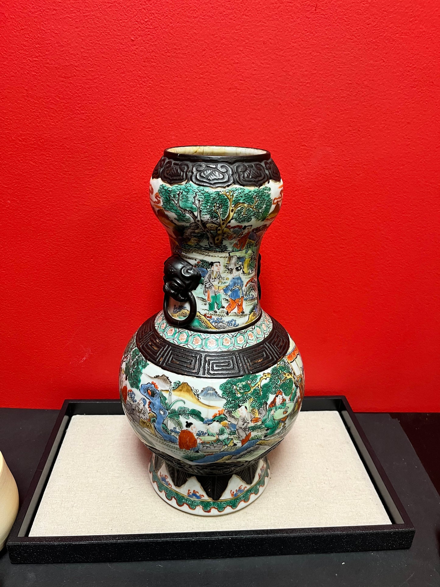 A  Lovely 14 inch Chinese Nanking late 19 century porcelain and bronze double gourd  vase  fabulous piece  see photos