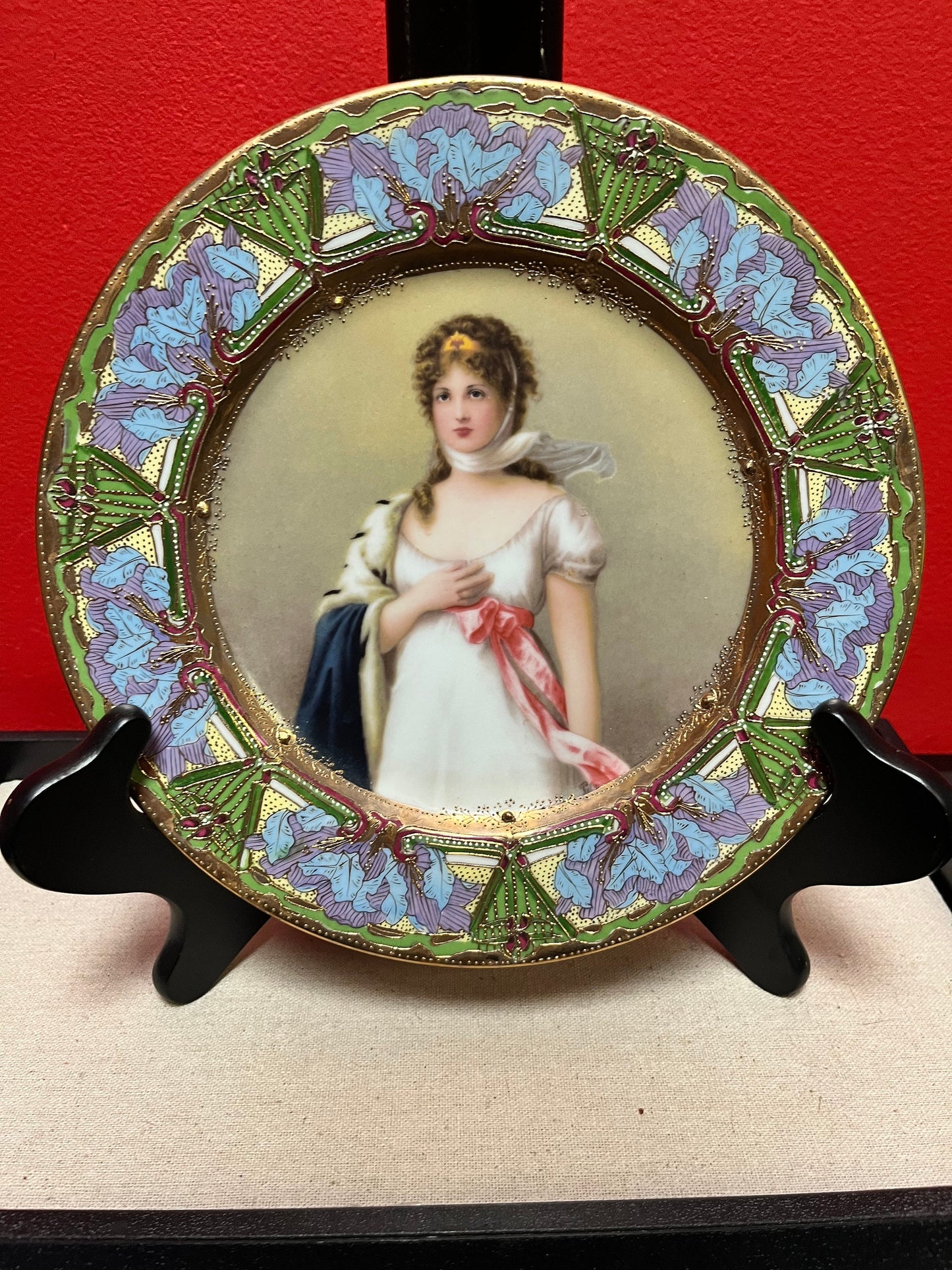 Stunning 9 inch antique handpainted Vienna, signed plate of a lady  wow