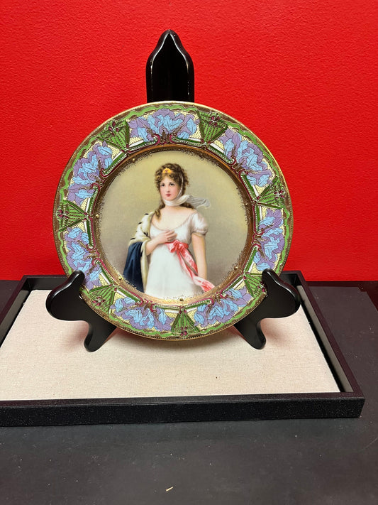 Stunning 9 inch antique handpainted Vienna, signed plate of a lady  wow