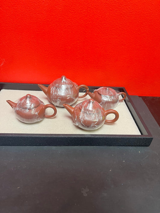 Lot of four beautiful Chinese purple clay yixing teapots  price for all  all signed  perfect condition  wow