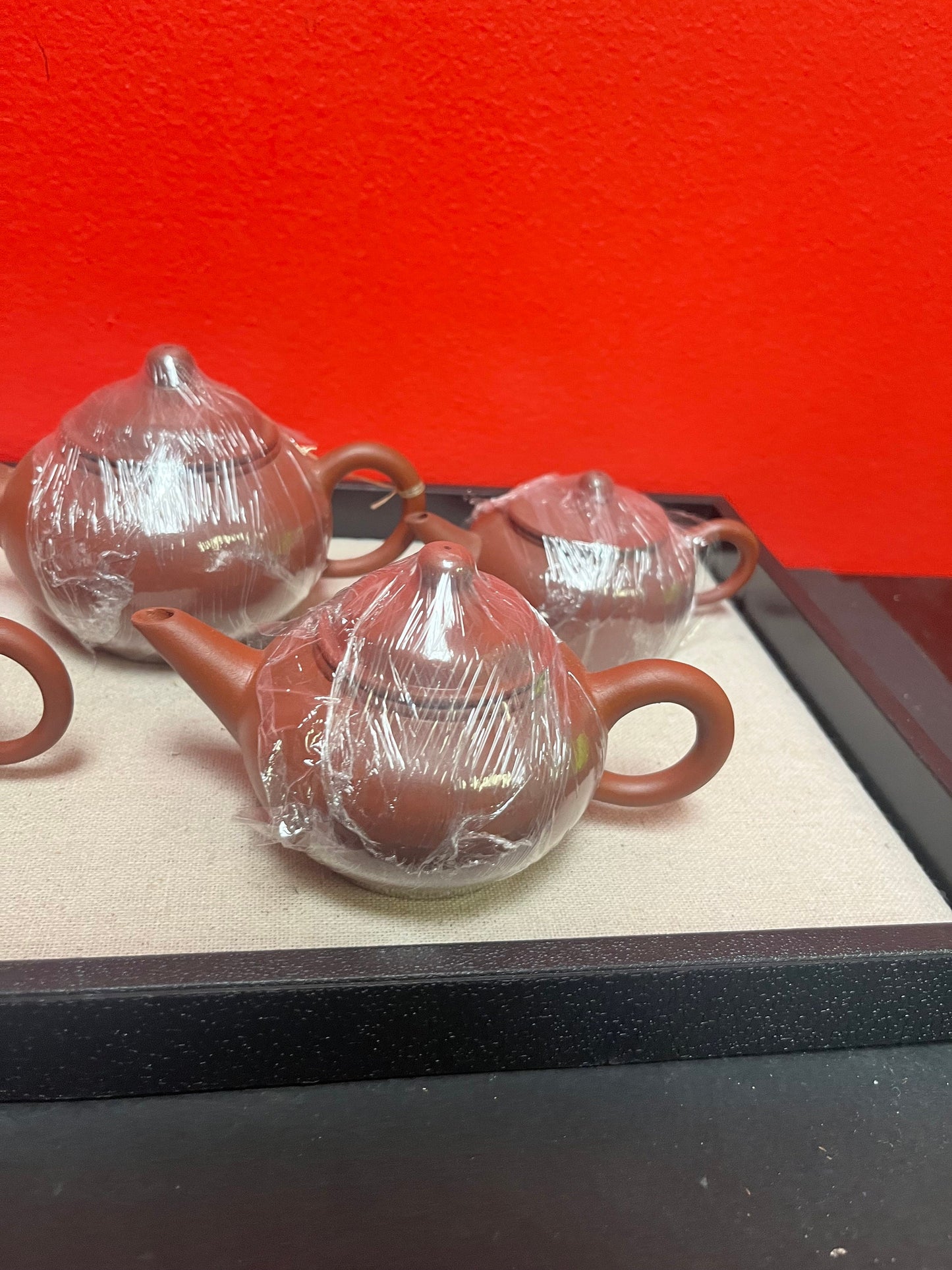 Lot of four beautiful Chinese purple clay yixing teapots  price for all  all signed  perfect condition  wow