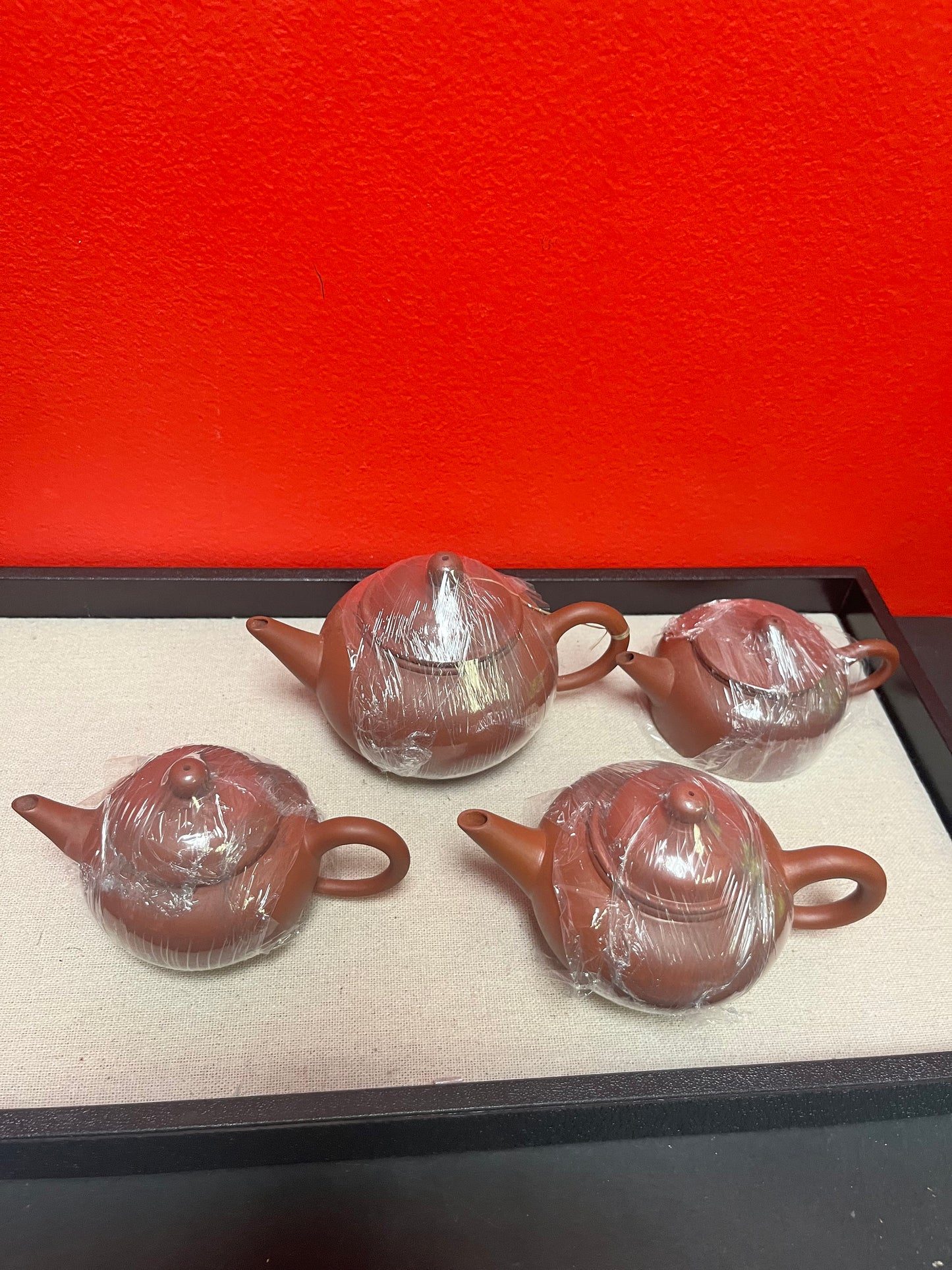 Lot of four beautiful Chinese purple clay yixing teapots  price for all  all signed  perfect condition  wow