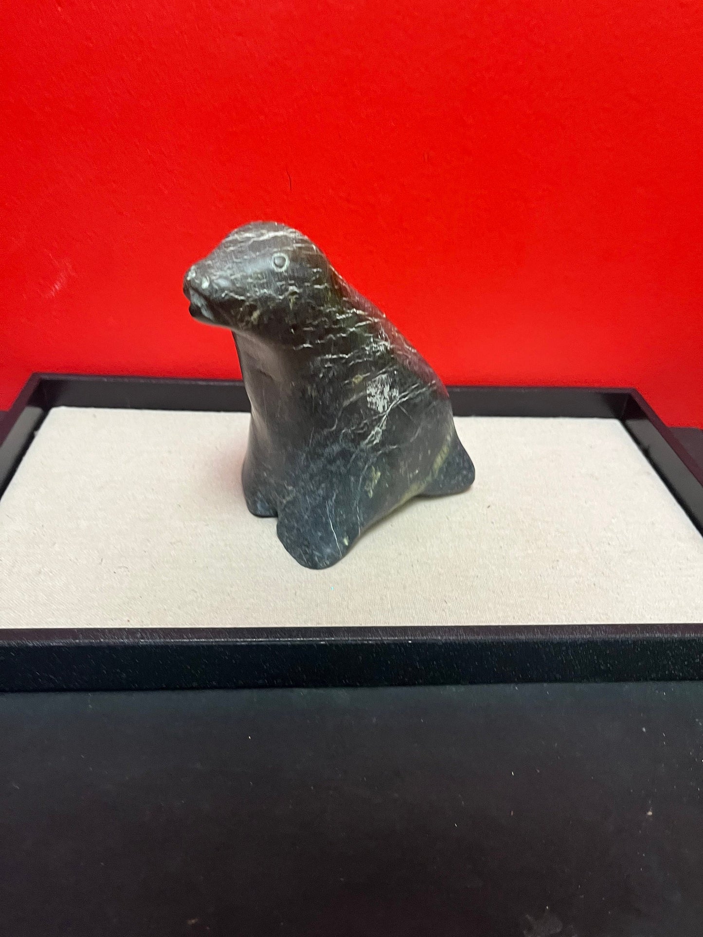 Large beautiful 6 inch high immaculate condition Indigenous Inuit soapstone seal   over 1kg