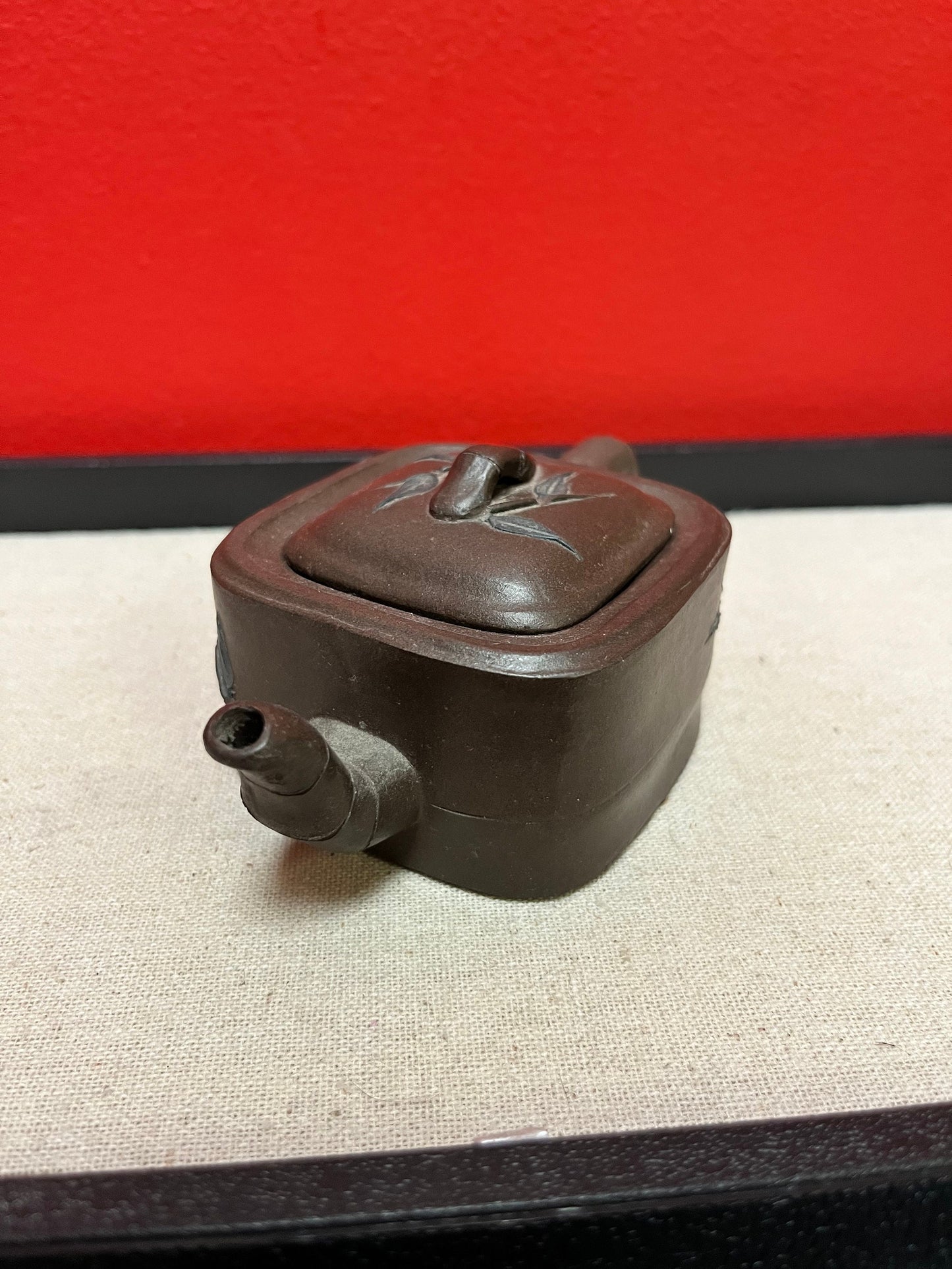 Beautiful 5 inch long, Chinese signed purple clay yixing teapot in perfect condition