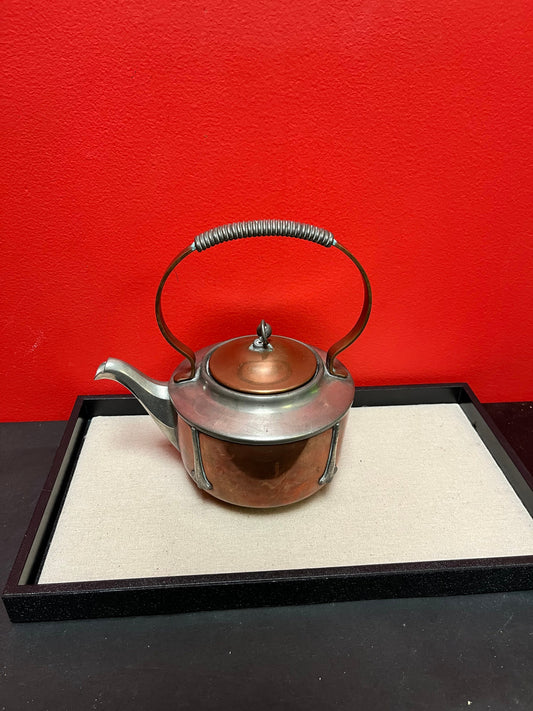 Lovely antique 9 inch high Flemish, copper and silver plate Art Nouveau teapot  wow  great style and design