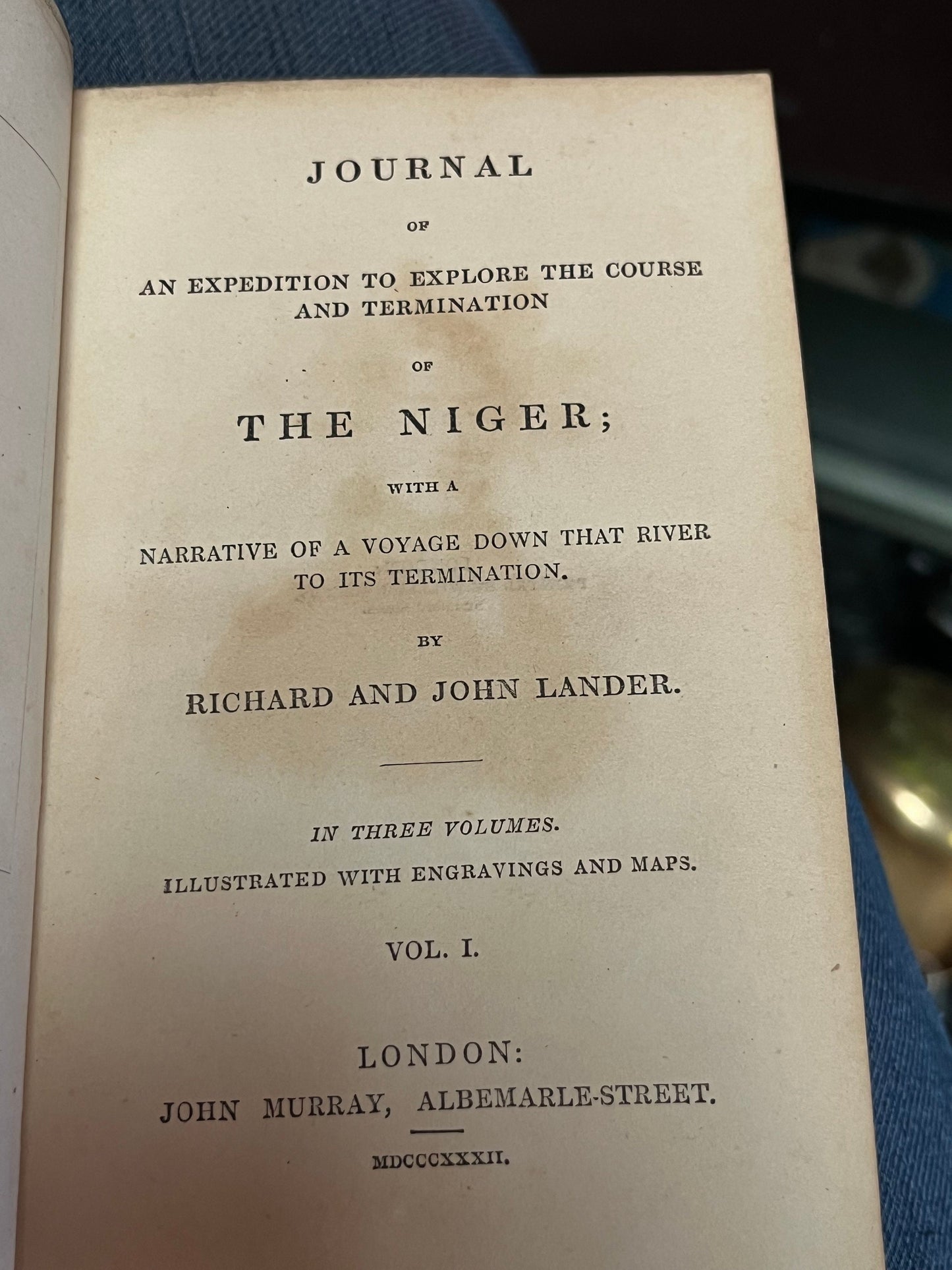 Wonderful complete three volume set expedition to the Niger by Richard and John Lander  - 1832   good antique condition