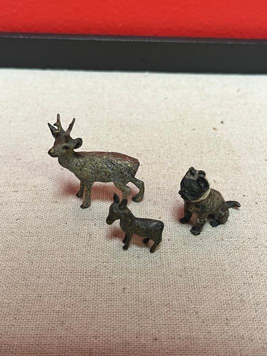 Stunning small lot of  Franz Bergman cold  painted bronzes in good condition  dog donkey and stag