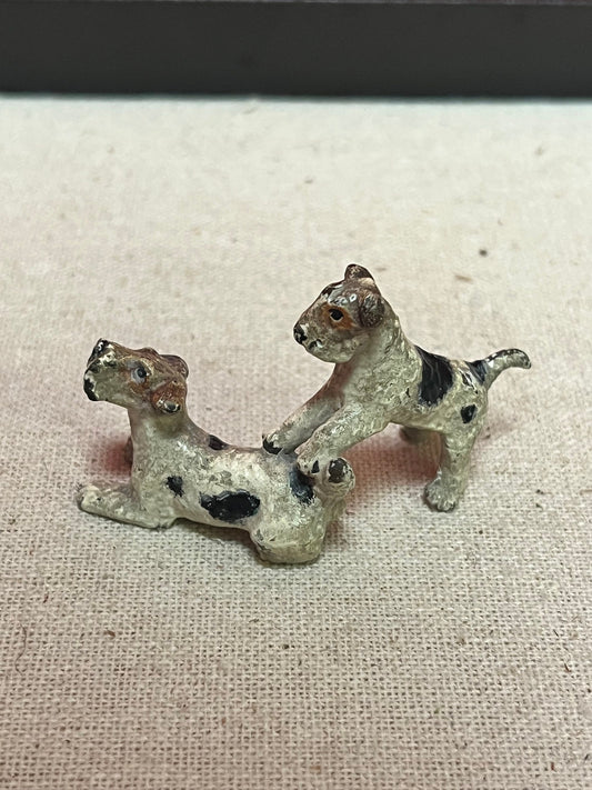 Stunning 2 inch Franz Bergman cold  painted bronze terrier dogs wrestling on good condition  wow