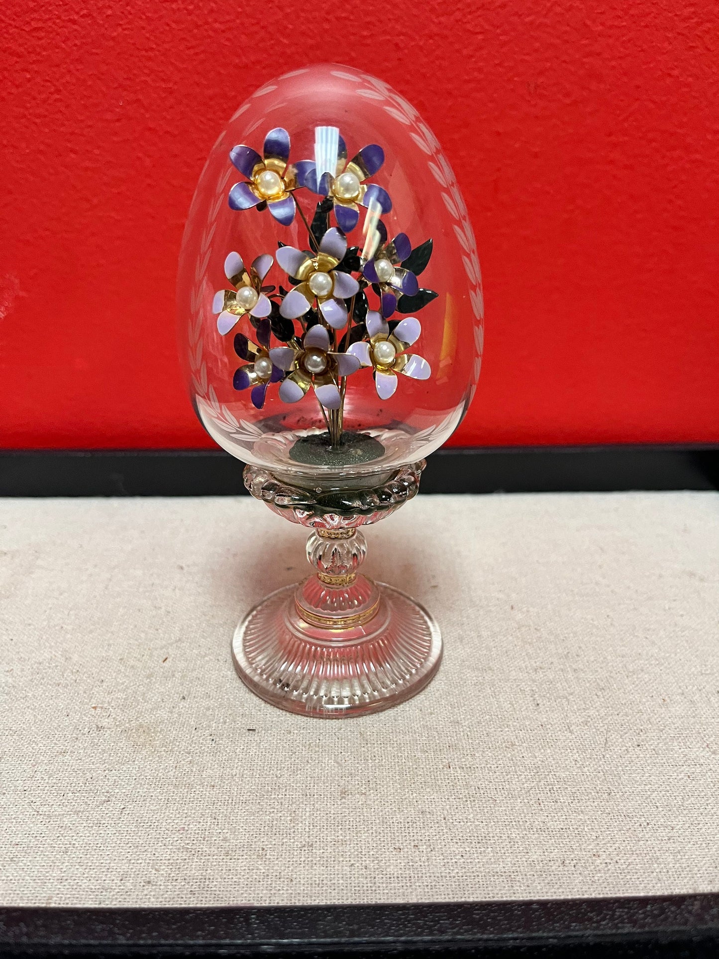 6 1/2 inch tall stunning Faberge style Austrian egg with a enamel flowers