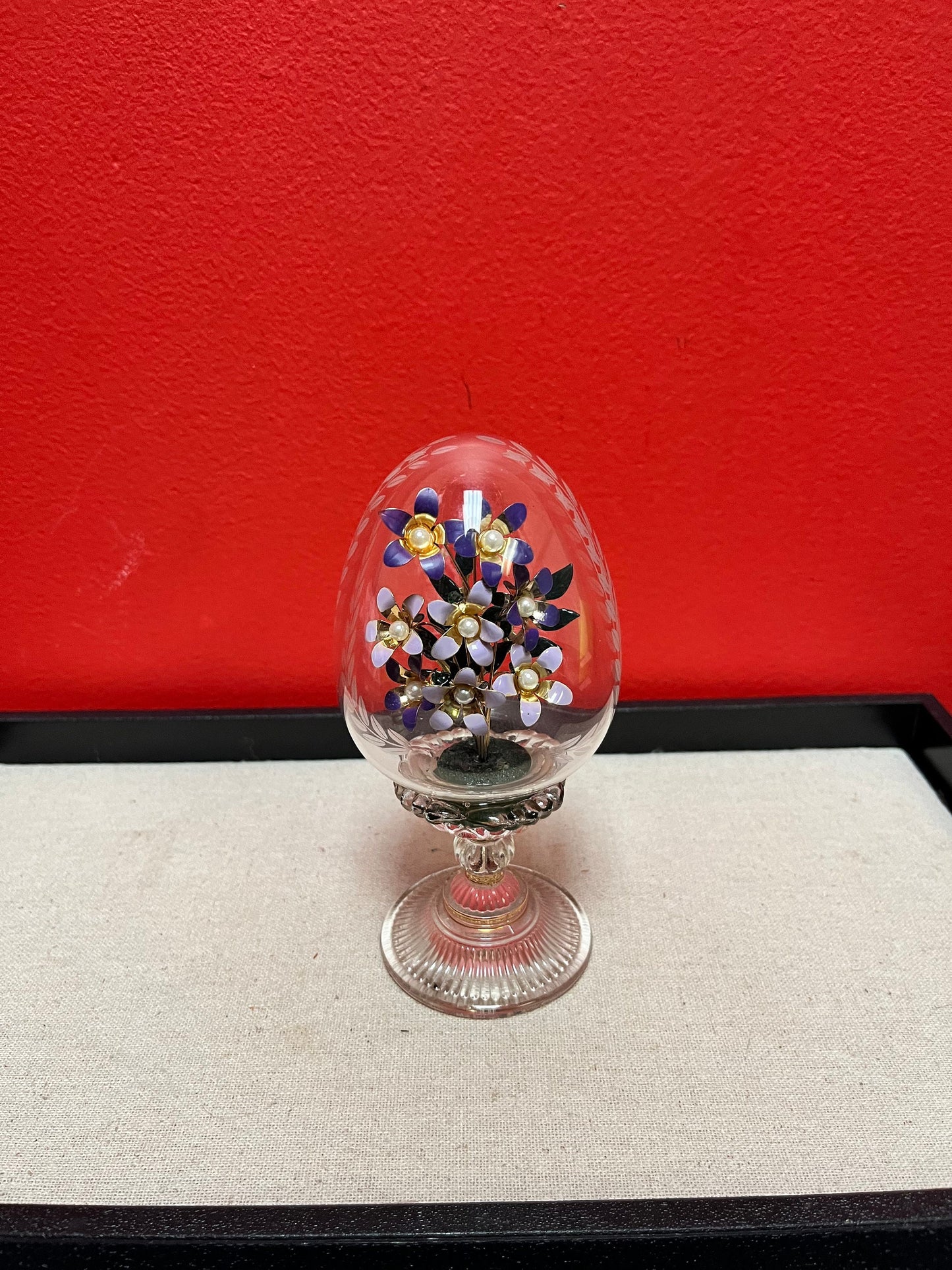 6 1/2 inch tall stunning Faberge style Austrian egg with a enamel flowers