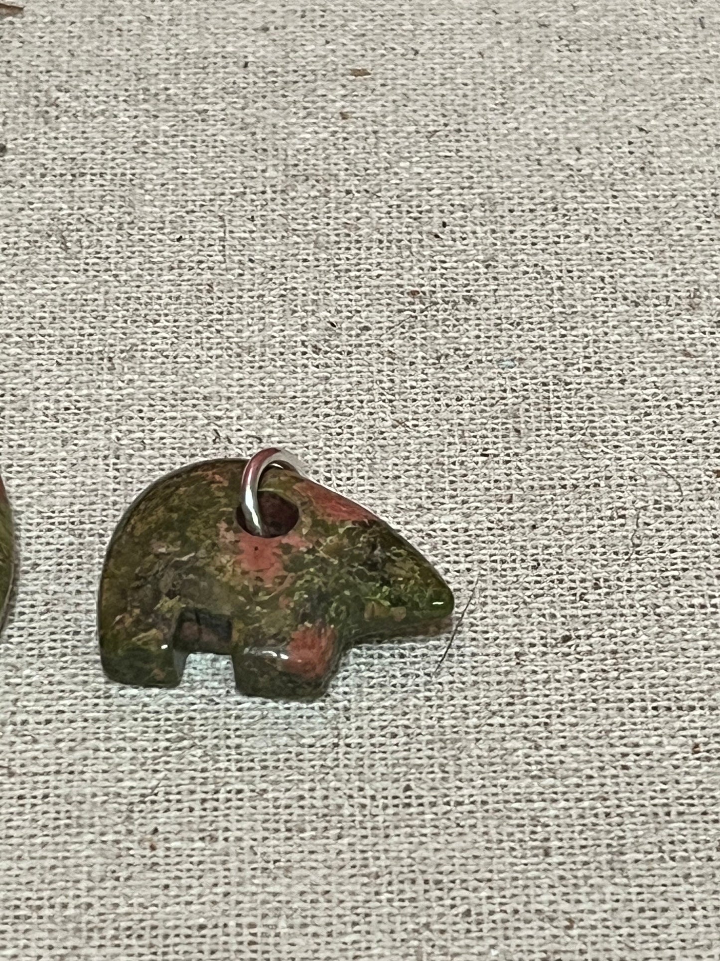 A  Beautiful  unakite pendant with silver necklace and extra bear pendant  pendant is 2 1/2 inches long  great gifts
