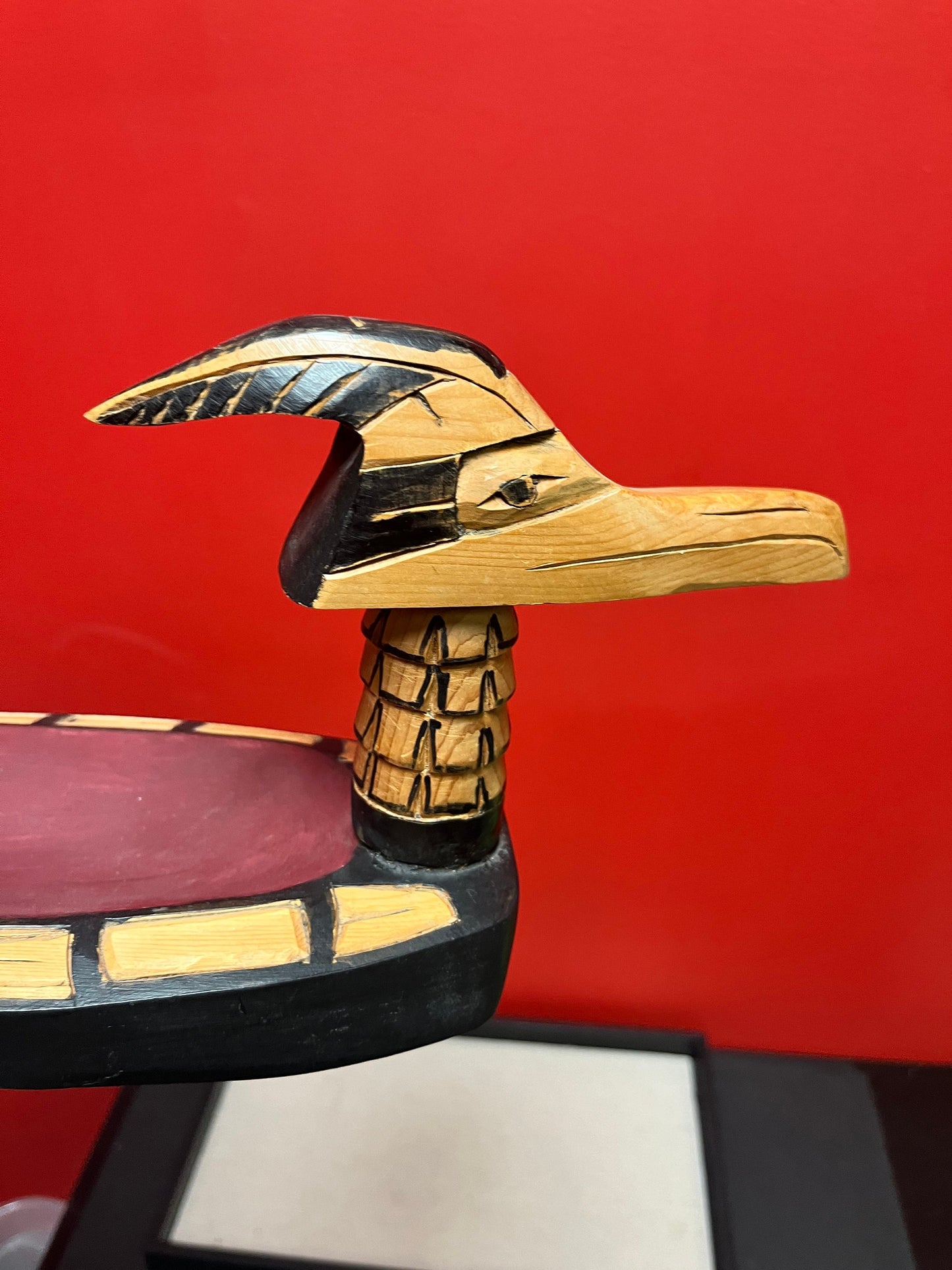 A  17 x 5 x 6 high Indigenous first nations Pacific Northwest coast loon bowl  Frank and Dora Frenchie  lovely quality