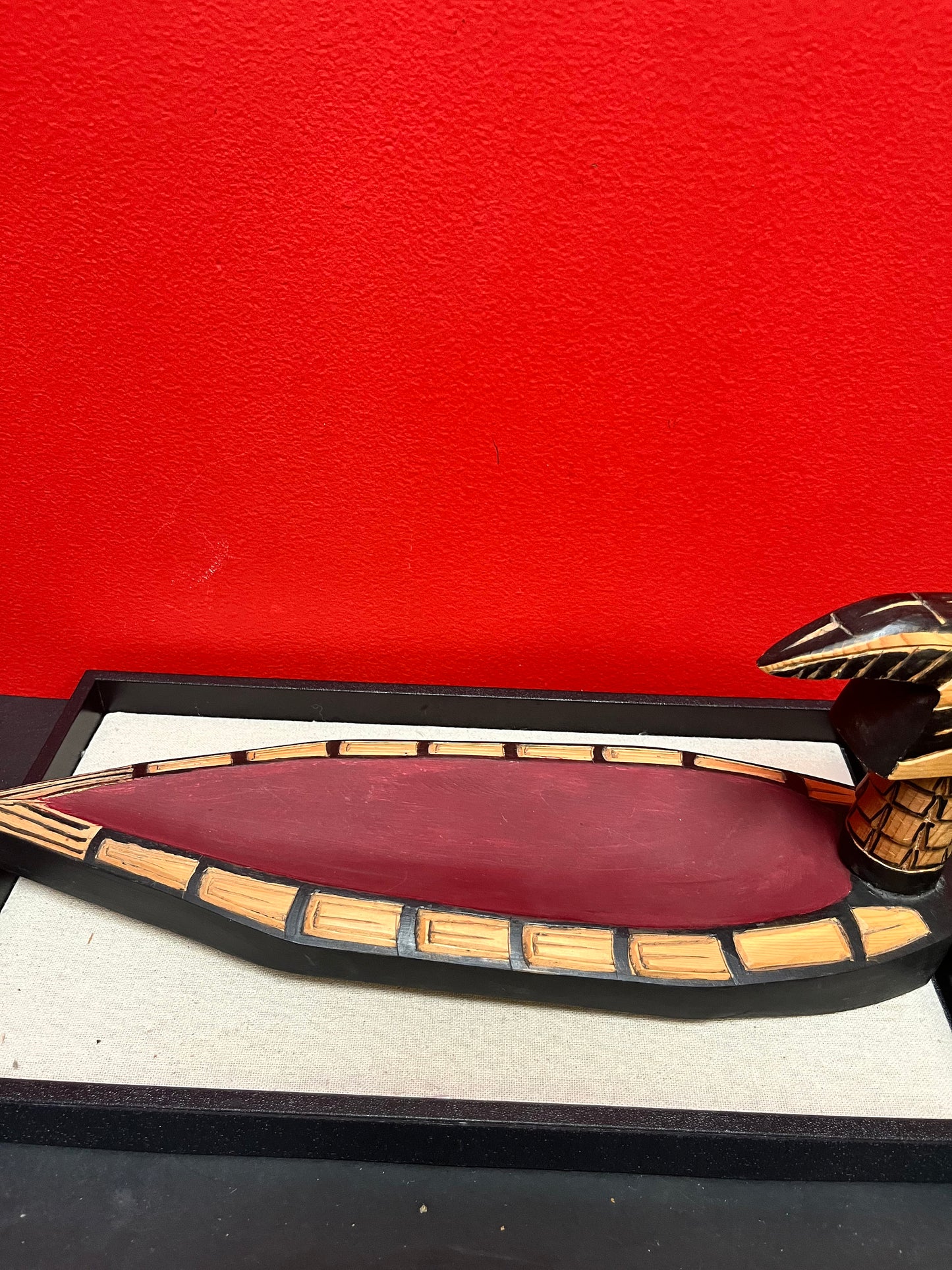 A  17 x 5 x 6 high Indigenous first nations Pacific Northwest coast loon bowl  Frank and Dora Frenchie  lovely quality