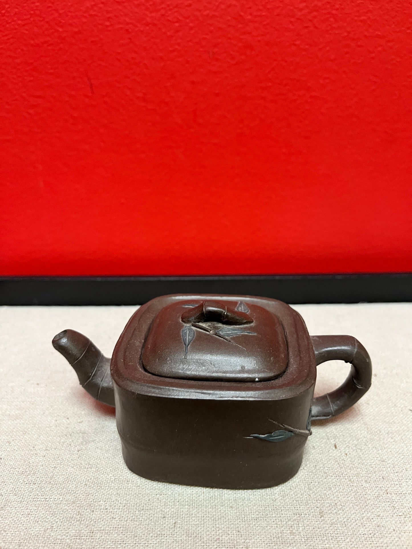 Beautiful 5 inch long, Chinese signed purple clay yixing teapot in perfect condition