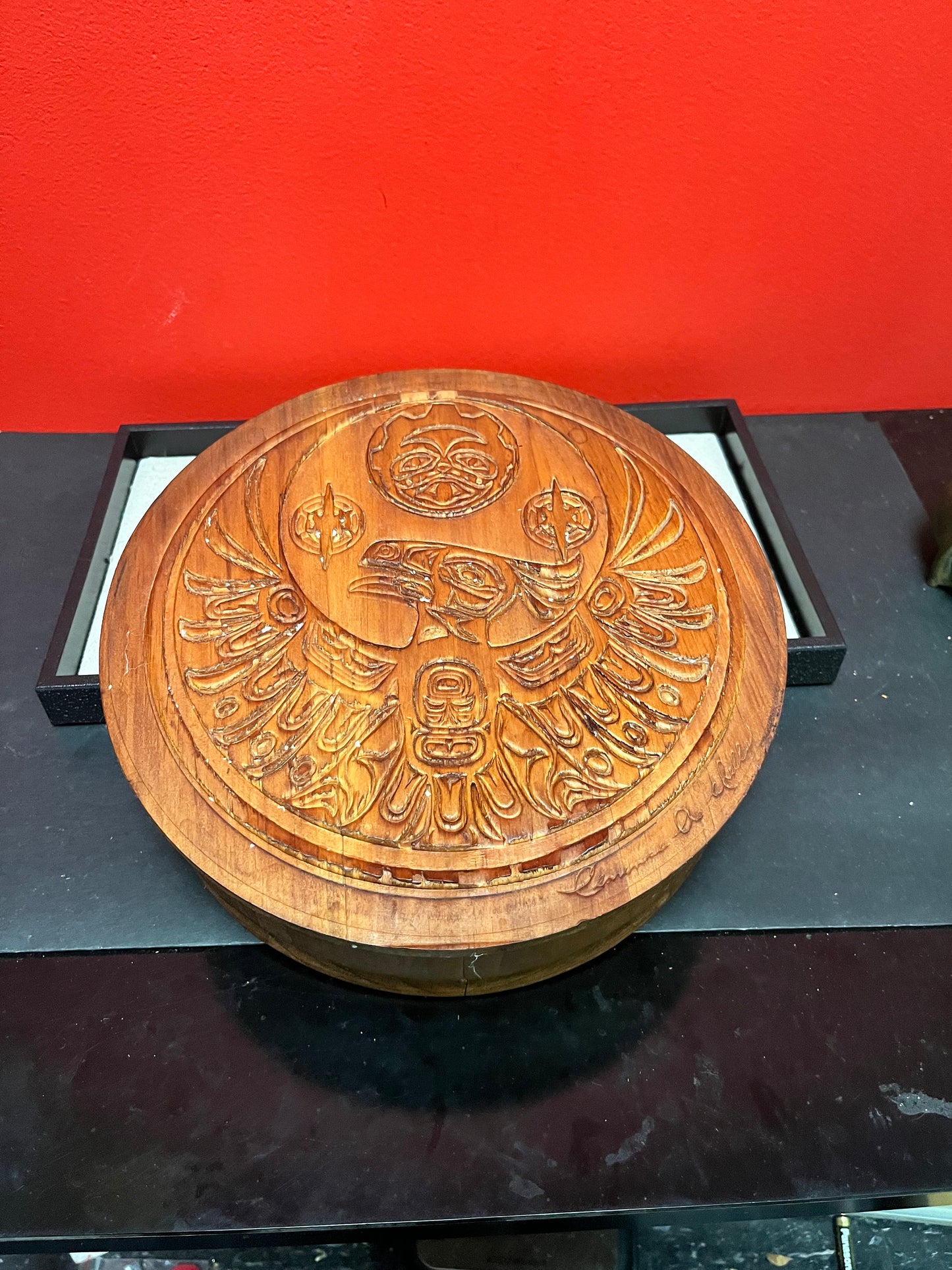 A  Fabulous 10 x 3 high Clarence Wells signed cedar box  indigenous first nations specific north west coast treasure  wow