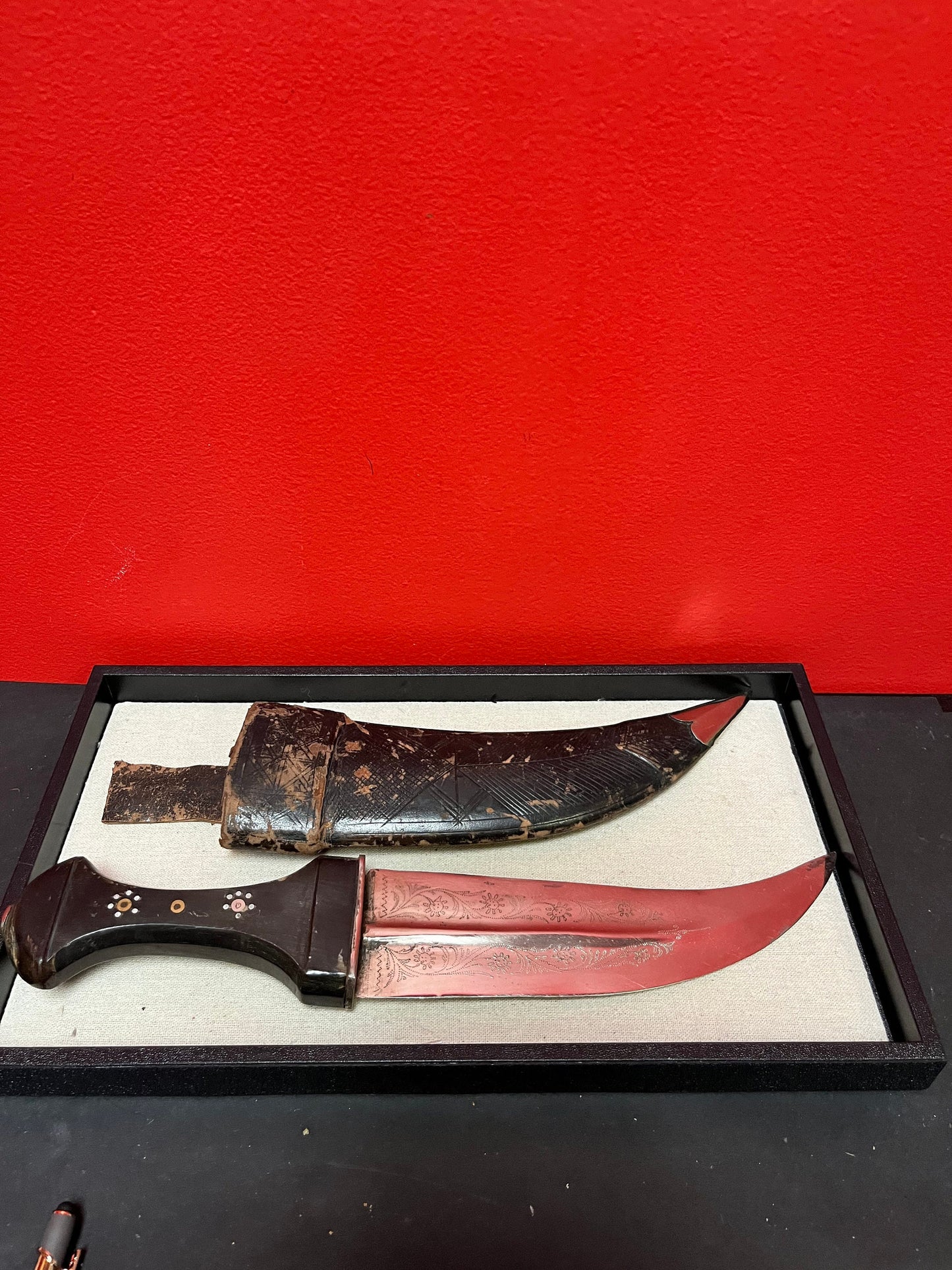 Stunning 14 inch long authentic Ghurka knife in original sheaf  wonderful detailed decoration  wow piece