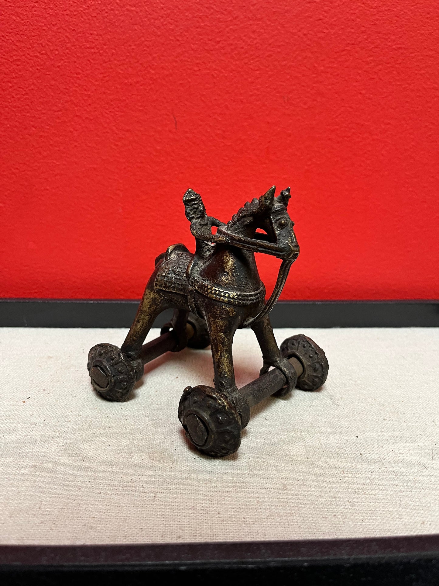 4 x 5 high antique Indian bronze horse on Rider  great patina and cool look  well detailed and great gift