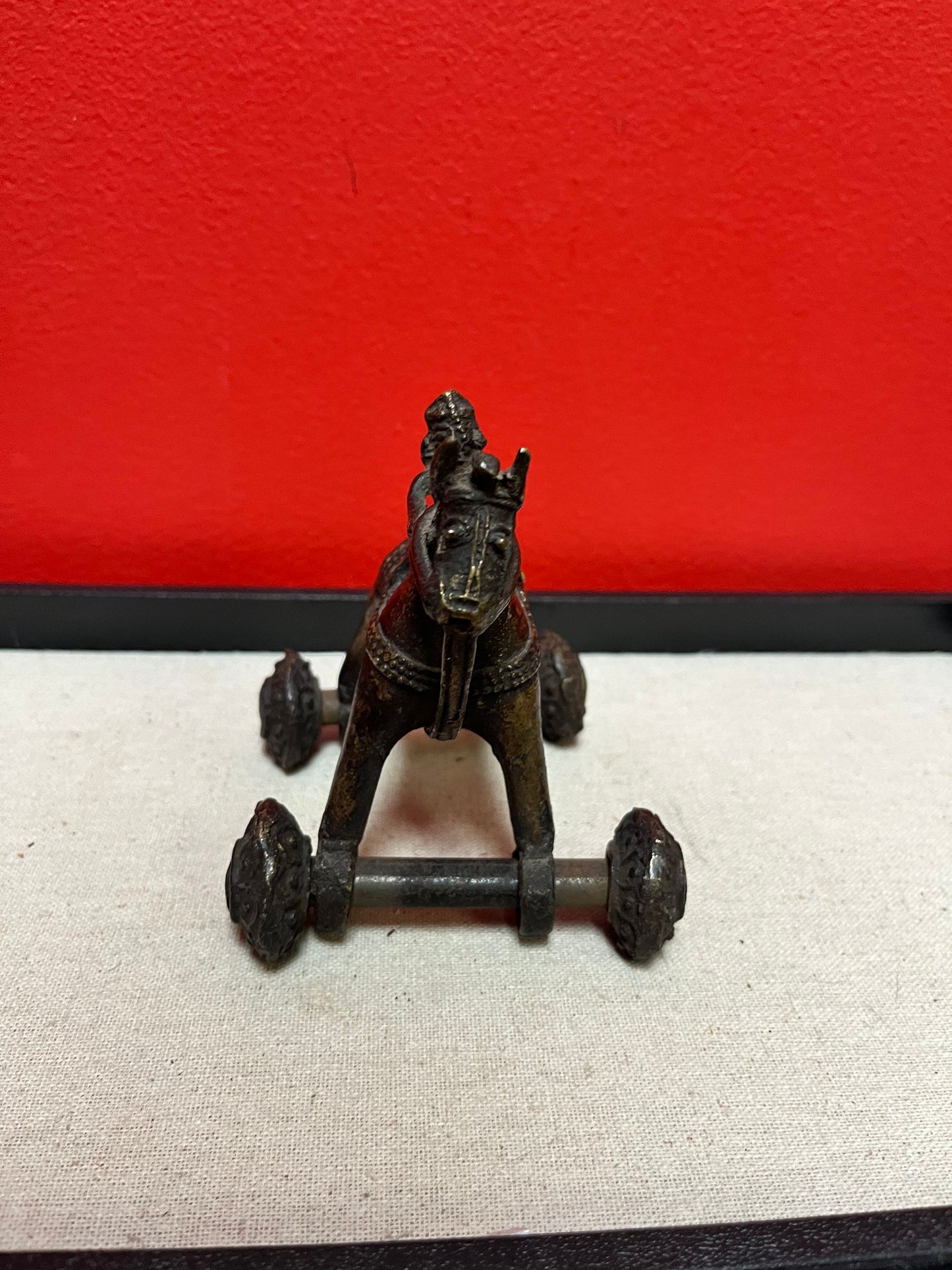 4 x 5 high antique Indian bronze horse on Rider  great patina and cool look  well detailed and great gift