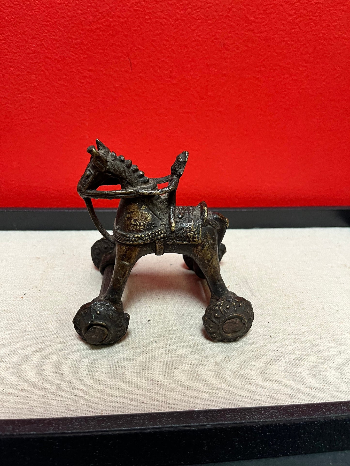 4 x 5 high antique Indian bronze horse on Rider  great patina and cool look  well detailed and great gift