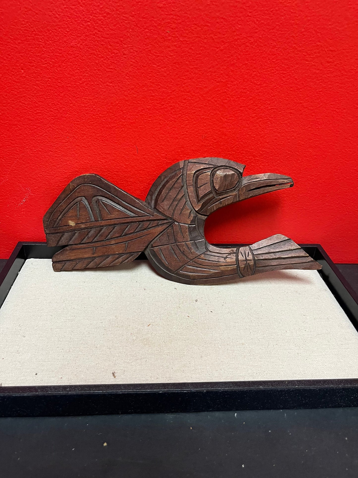 Lovely 12 x 6“ high indigenous First Nations pacific northwest coast hummingbird - signed on back   needs hanger
