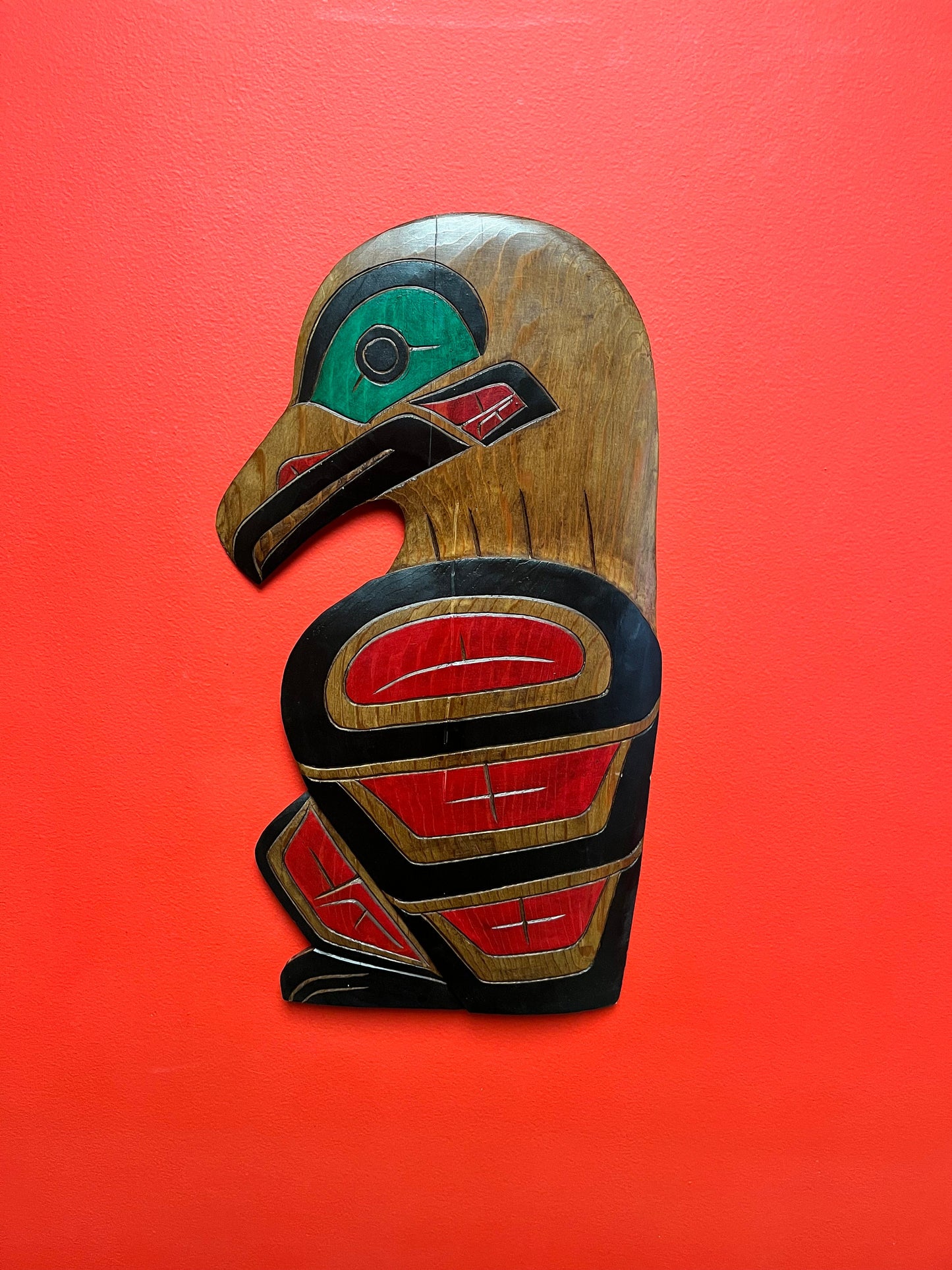 Fabulous 20 x 10“ wide indigenous first nations Pacific Northwest coast Eagle plaque  signed with a small crack on back of head -