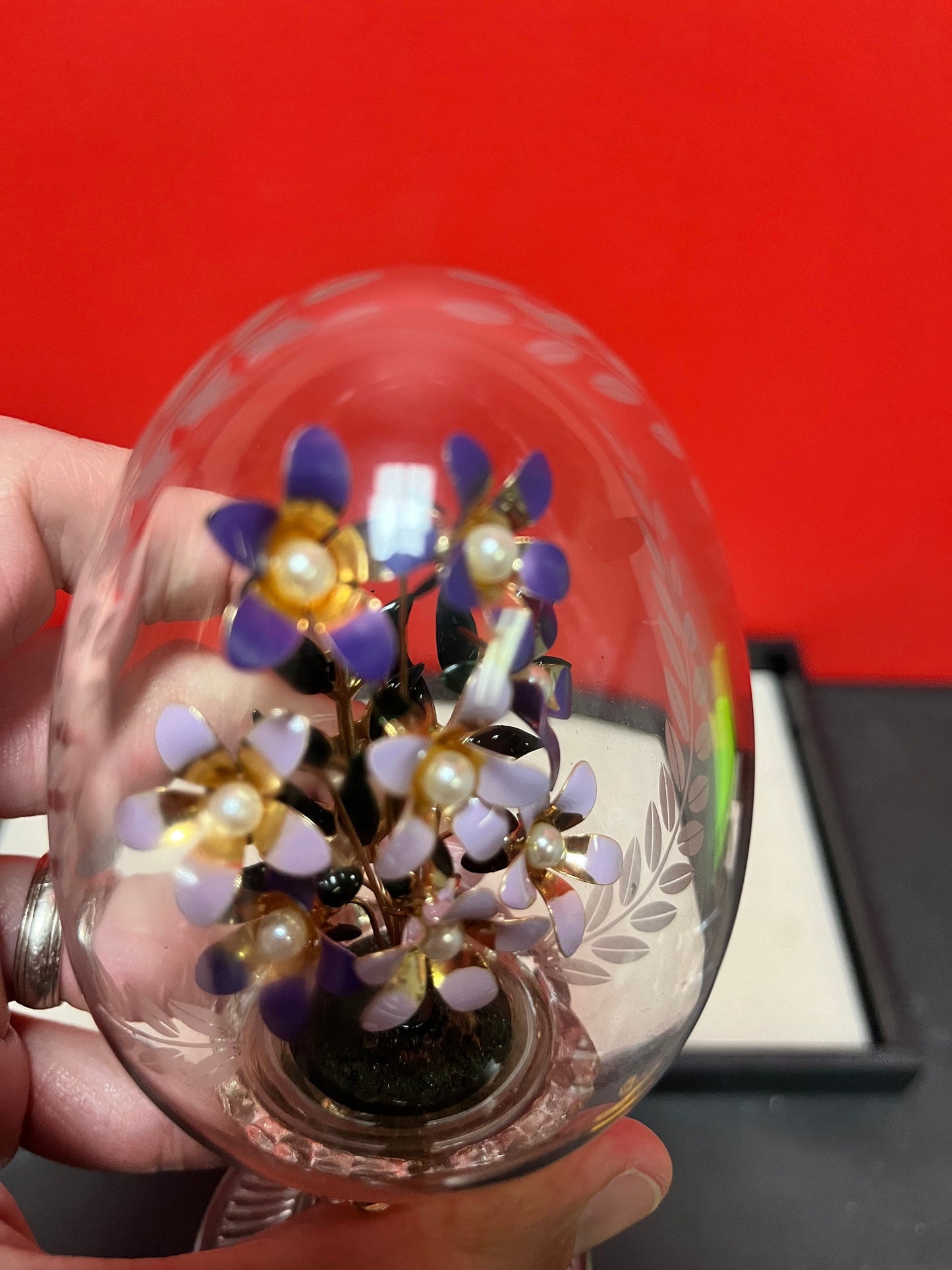 6 1/2 inch tall stunning Faberge style Austrian egg with a enamel flowers