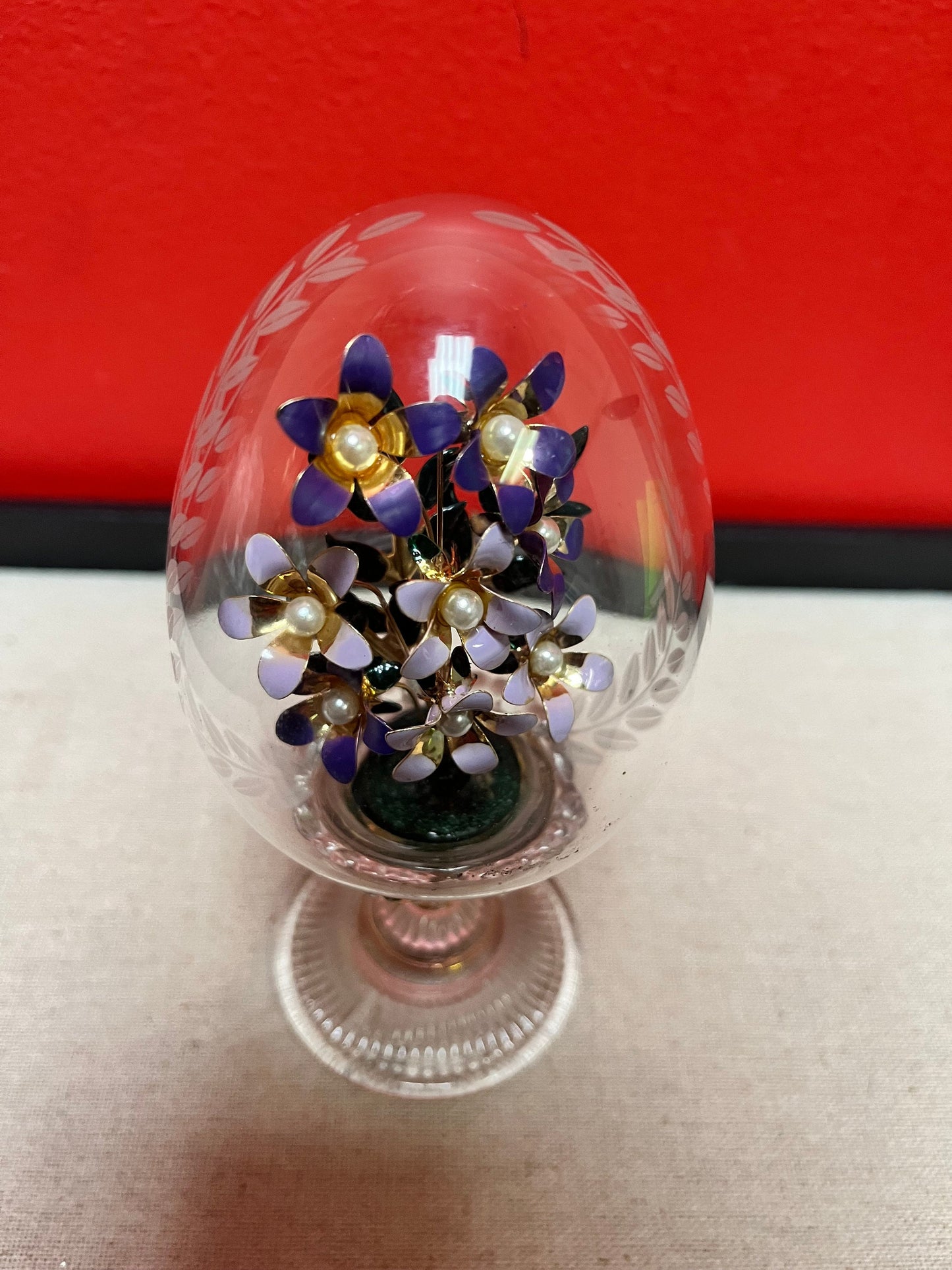 6 1/2 inch tall stunning Faberge style Austrian egg with a enamel flowers