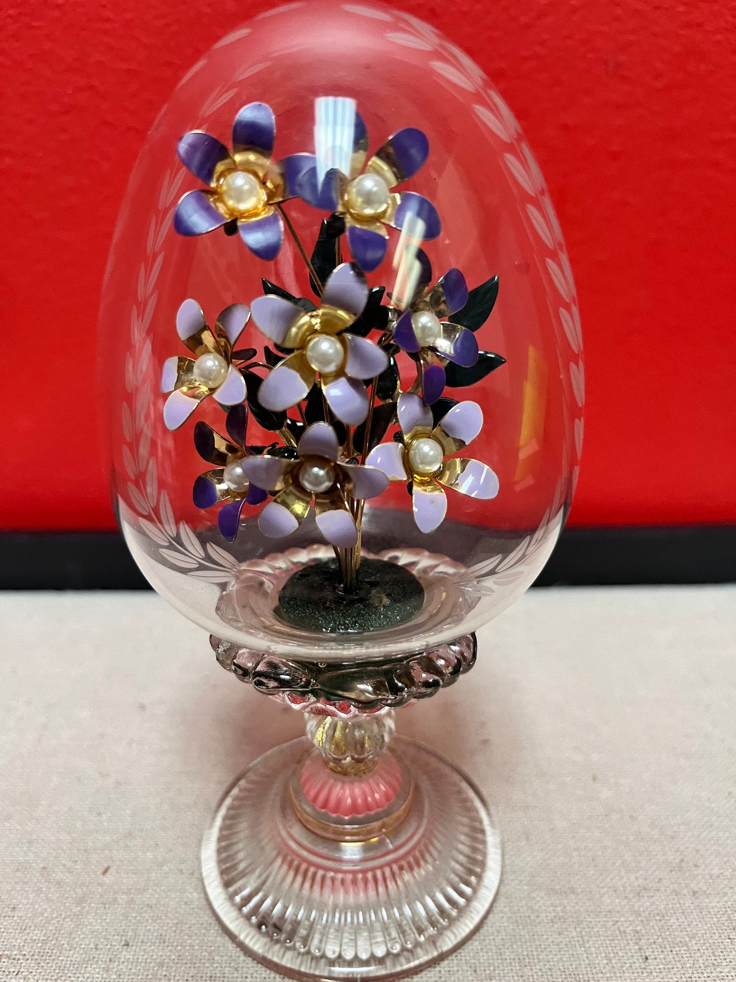 6 1/2 inch tall stunning Faberge style Austrian egg with a enamel flowers