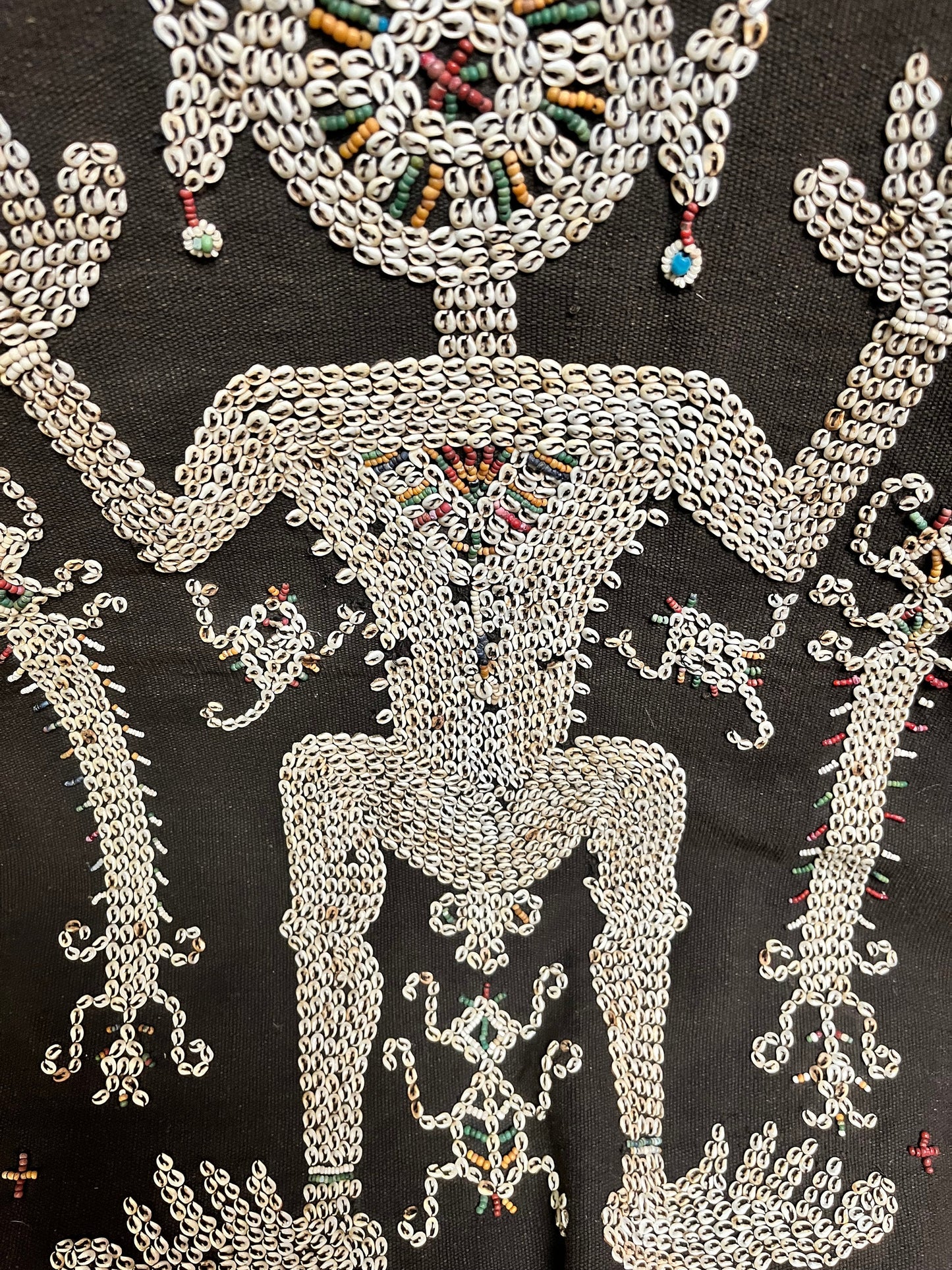 A  Museum quality 48 x 22 Lau Hada Ceremonial womens dancing sarong  east sumba   shell and trading beads on cotton - wow