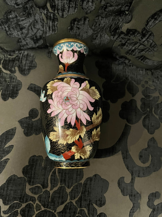 Lovely Chinese perfect condition 9 inch tall cloisonné chrysanthemum vase  perfect condition   Im