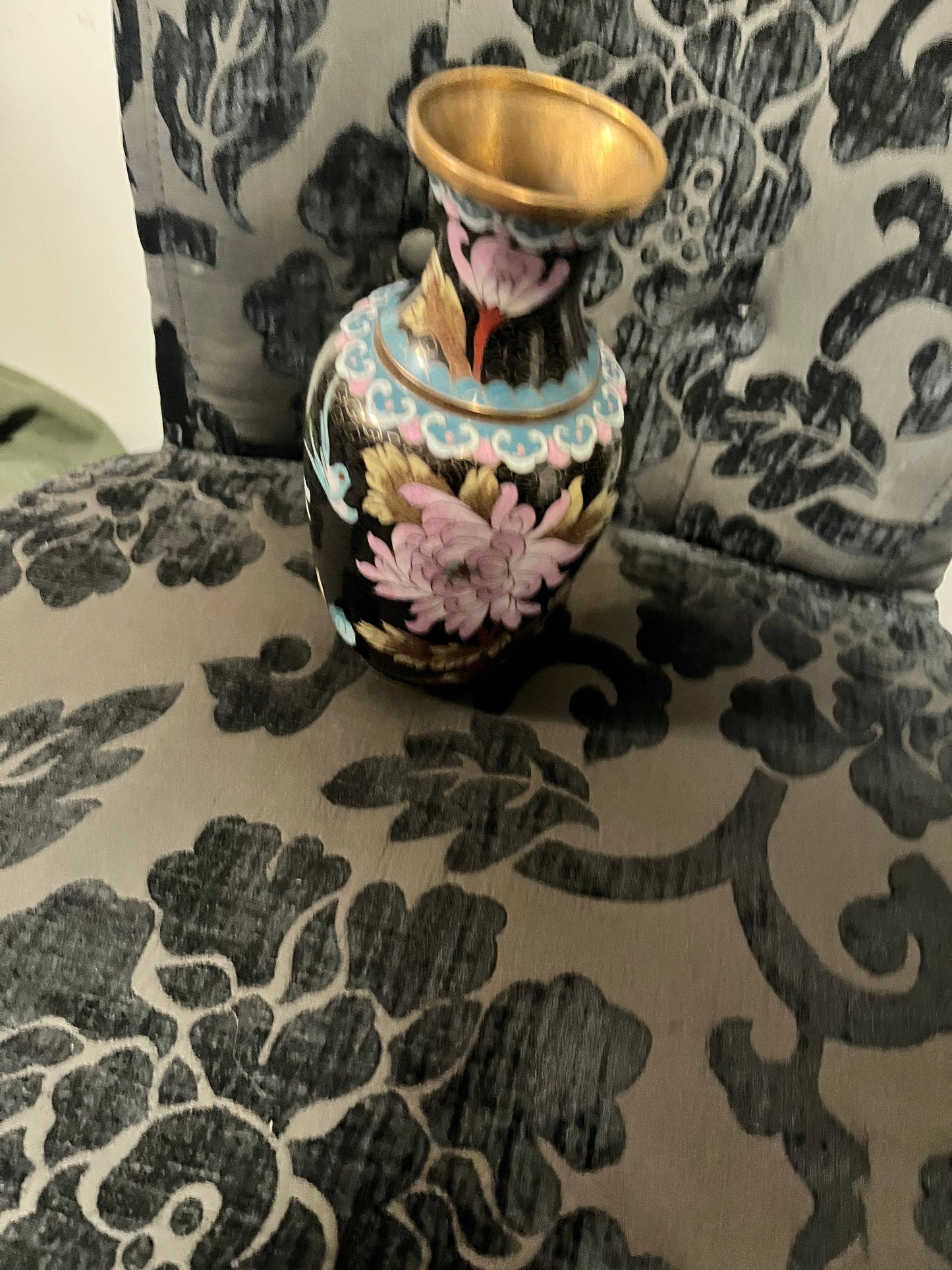 Lovely Chinese perfect condition 9 inch tall cloisonné chrysanthemum vase  perfect condition   Im
