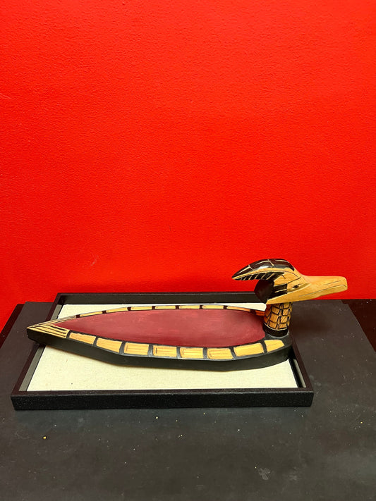 A  17 x 5 x 6 high Indigenous first nations Pacific Northwest coast loon bowl  Frank and Dora Frenchie  lovely quality