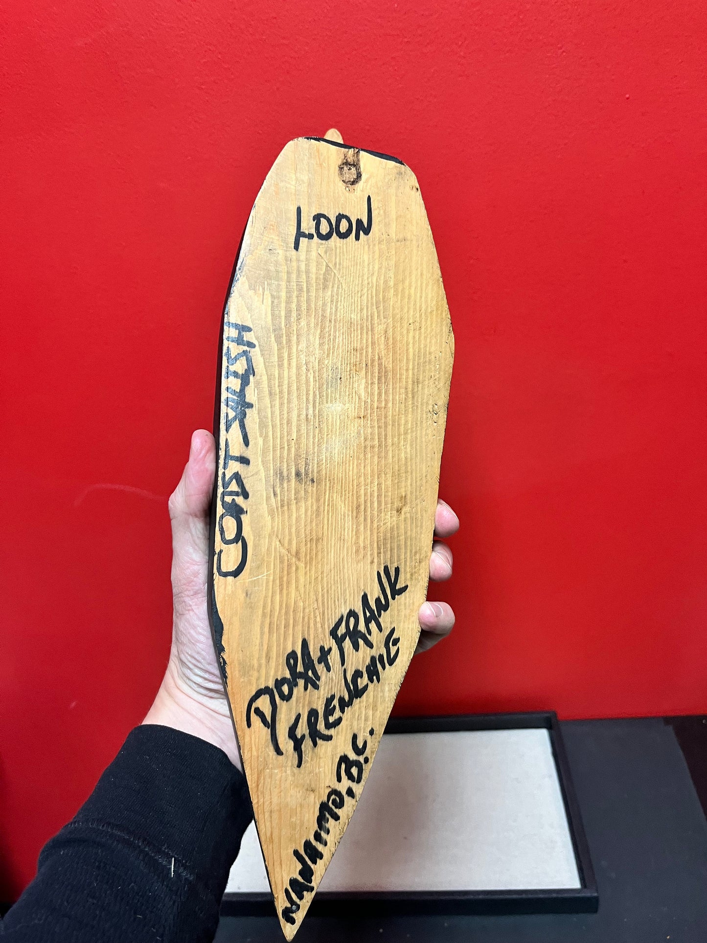 A  17 x 5 x 6 high Indigenous first nations Pacific Northwest coast loon bowl  Frank and Dora Frenchie  lovely quality