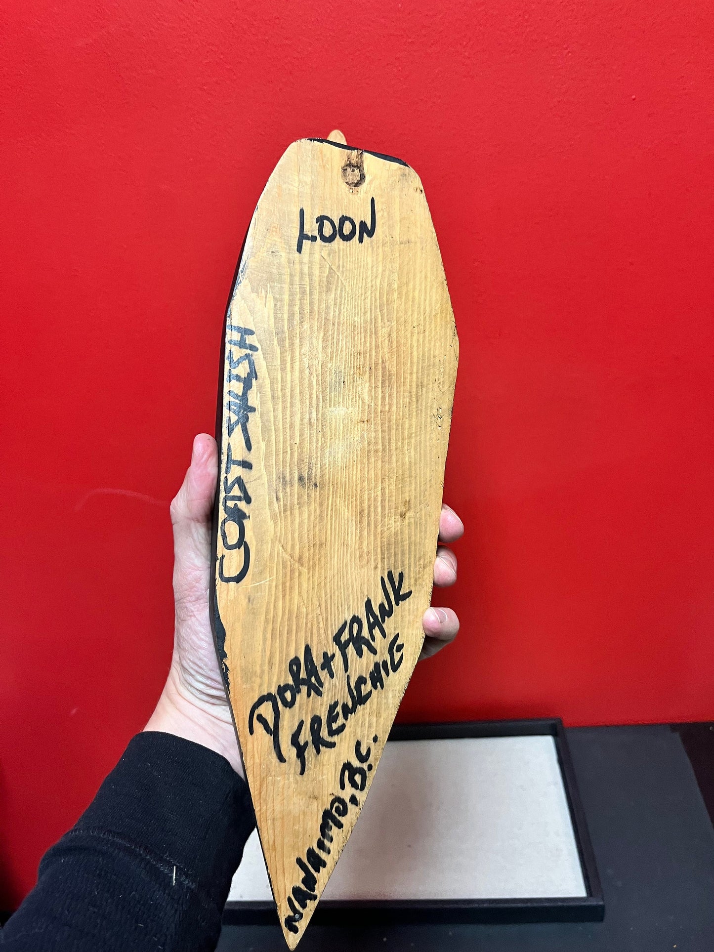 A  17 x 5 x 6 high Indigenous first nations Pacific Northwest coast loon bowl  Frank and Dora Frenchie  lovely quality