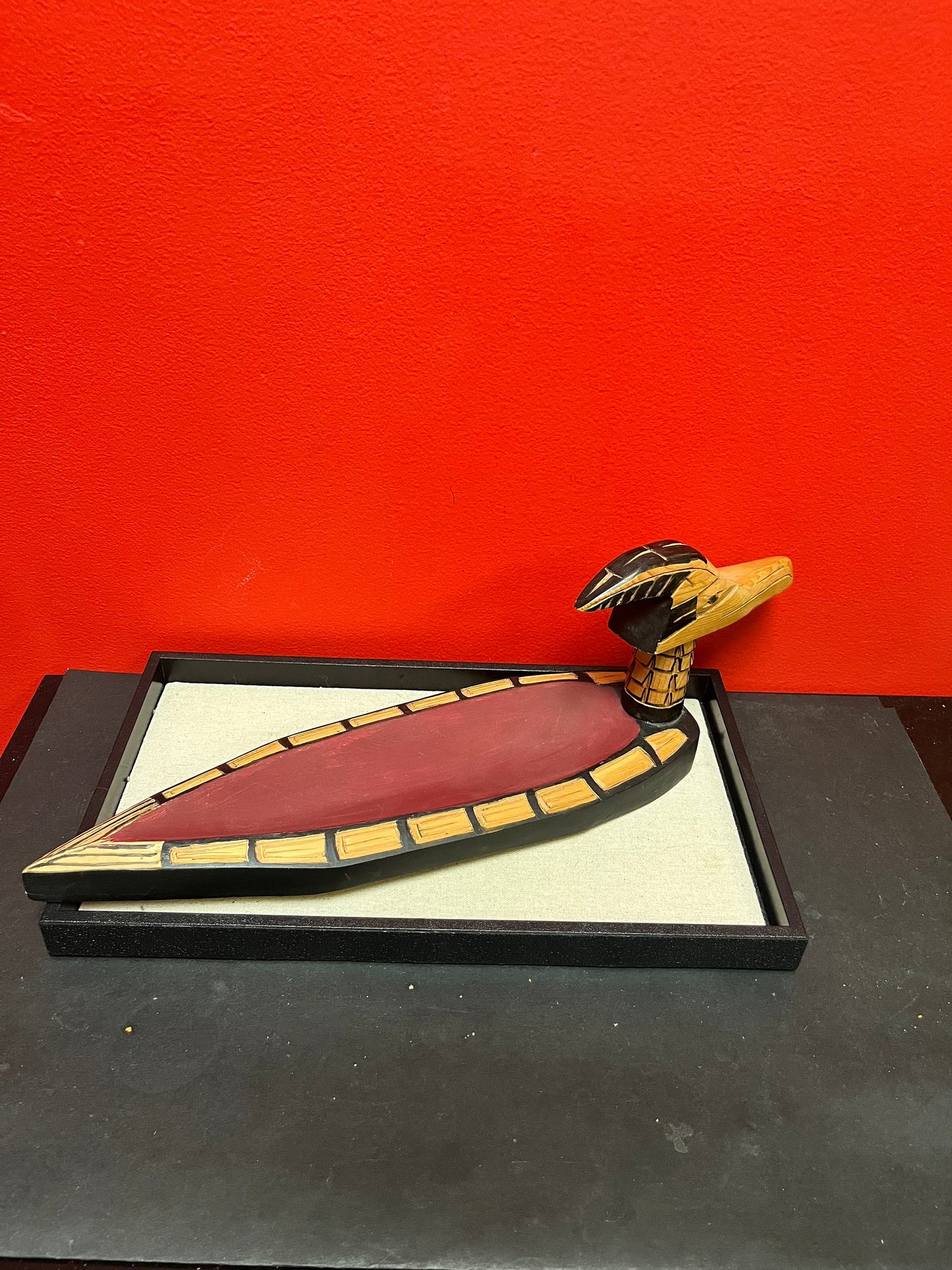 A  17 x 5 x 6 high Indigenous first nations Pacific Northwest coast loon bowl  Frank and Dora Frenchie  lovely quality