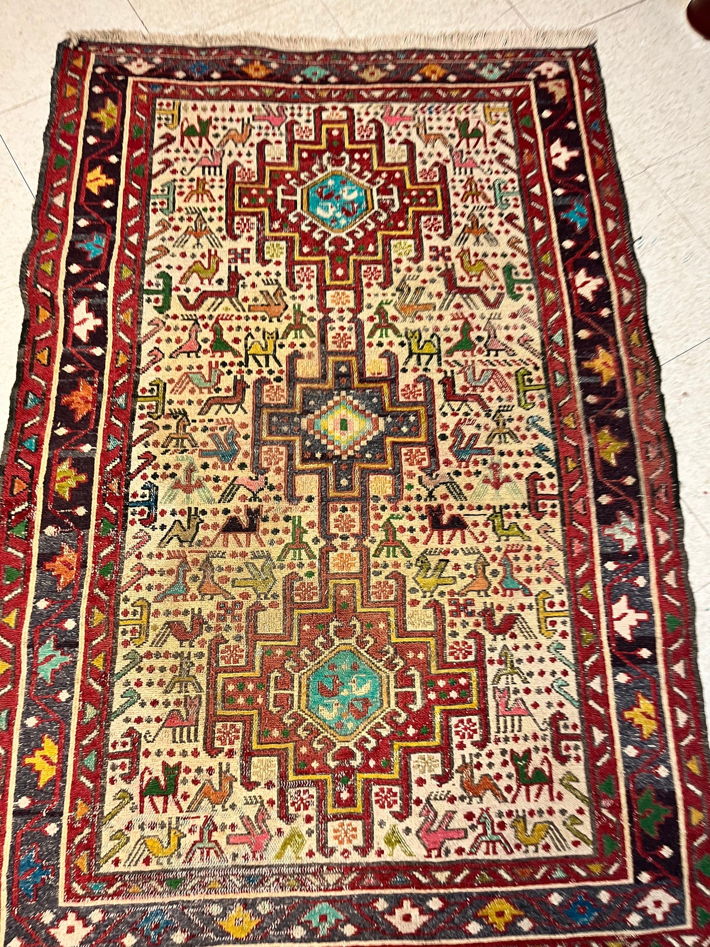 Stunning 57 x 36 antique authentic Moroccan sexy rug carpet   slight fading in the middle  great condition  wow