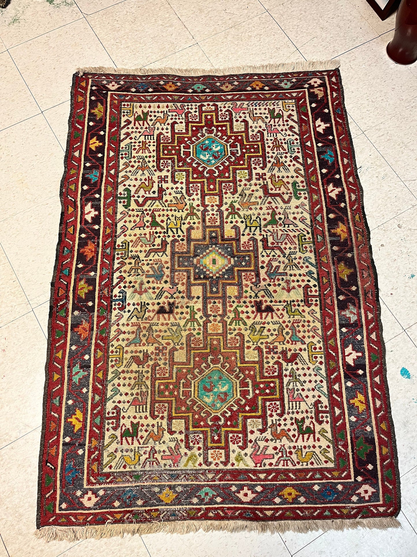 Stunning 57 x 36 antique authentic Moroccan sexy rug carpet   slight fading in the middle  great condition  wow