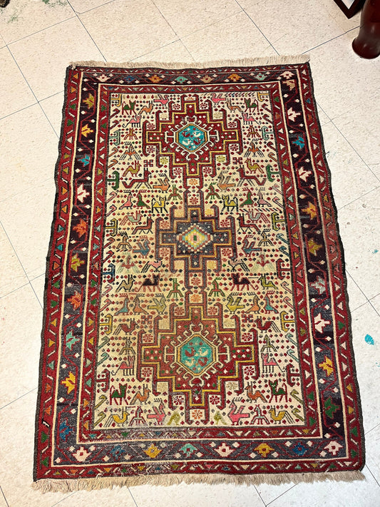 Stunning 57 x 36 antique authentic Moroccan sexy rug carpet   slight fading in the middle  great condition  wow