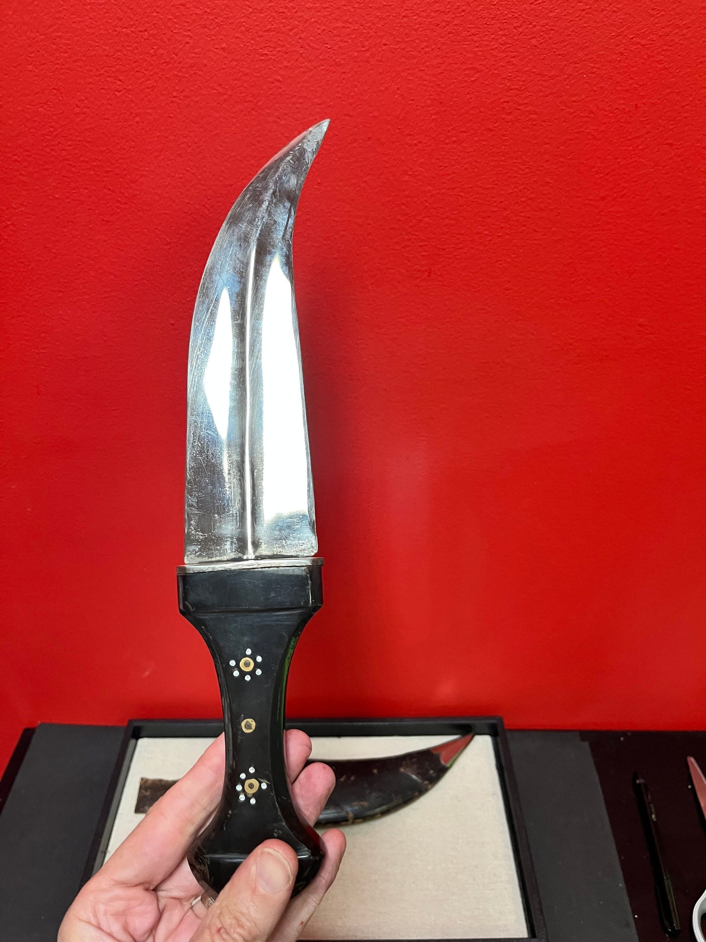 Stunning 14 inch long authentic Ghurka knife in original sheaf  wonderful detailed decoration  wow piece