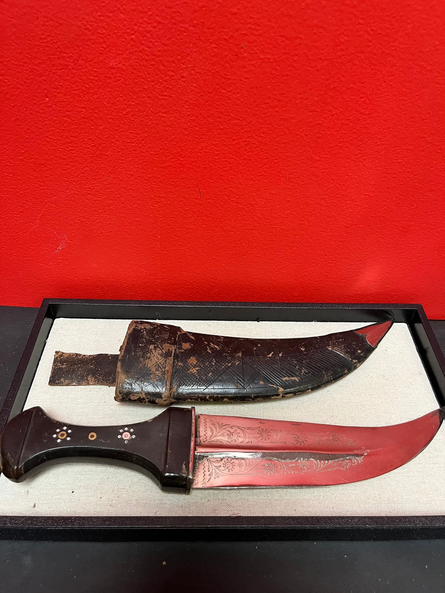 Stunning 14 inch long authentic Ghurka knife in original sheaf  wonderful detailed decoration  wow piece