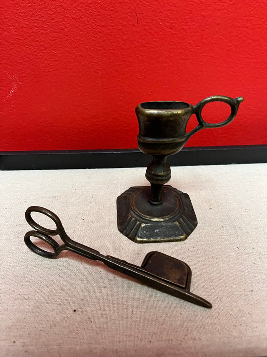 Lovely Italian mid 20th century bronzed candle snuffers in Holder- snuffers 6 inch tall and Holder 4 inches tall lovely piece