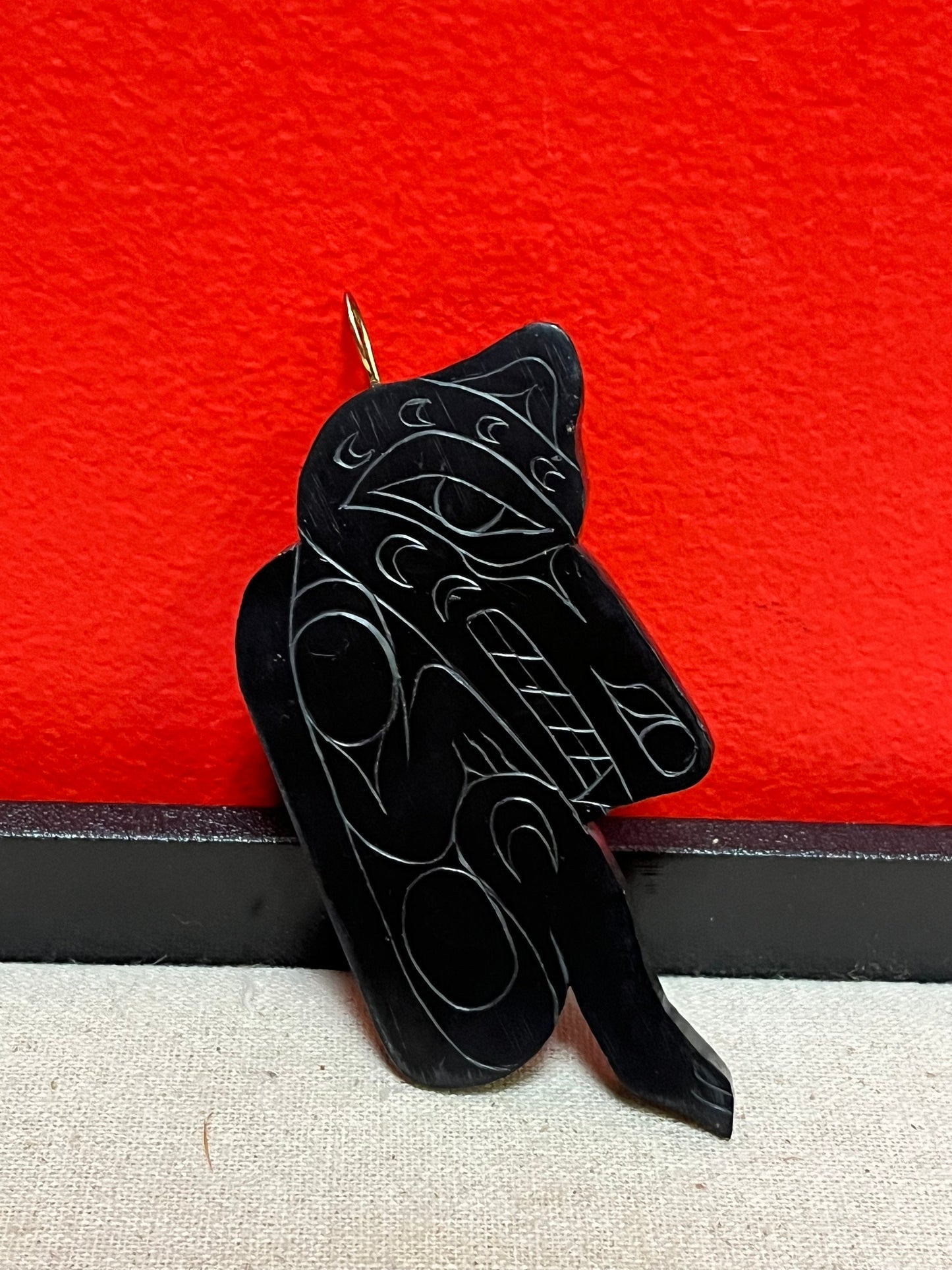 4.5 inch stunning argillite wolf human  transformation pendant  perfect condition