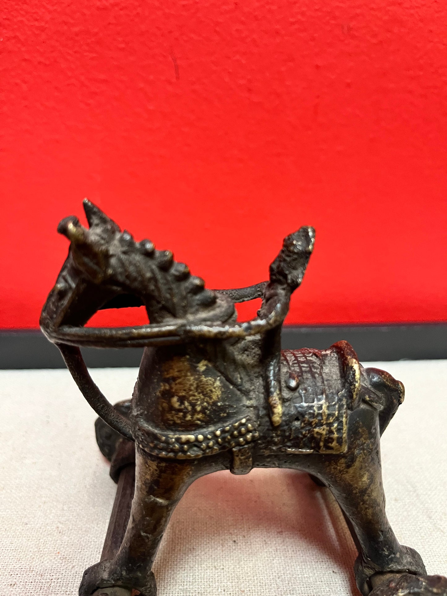 4 x 5 high antique Indian bronze horse on Rider  great patina and cool look  well detailed and great gift