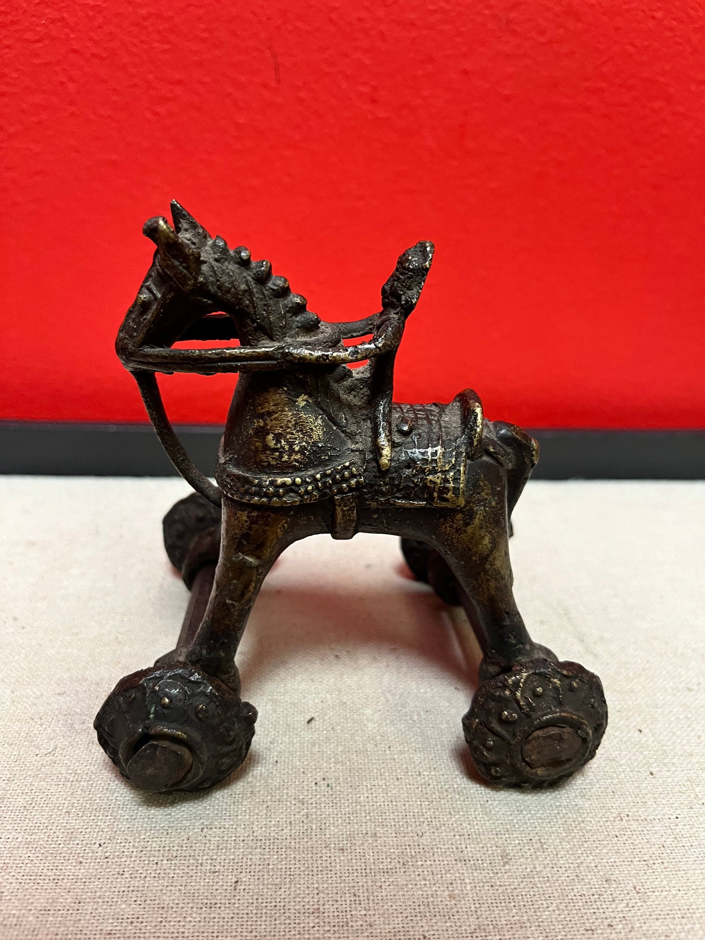 4 x 5 high antique Indian bronze horse on Rider  great patina and cool look  well detailed and great gift