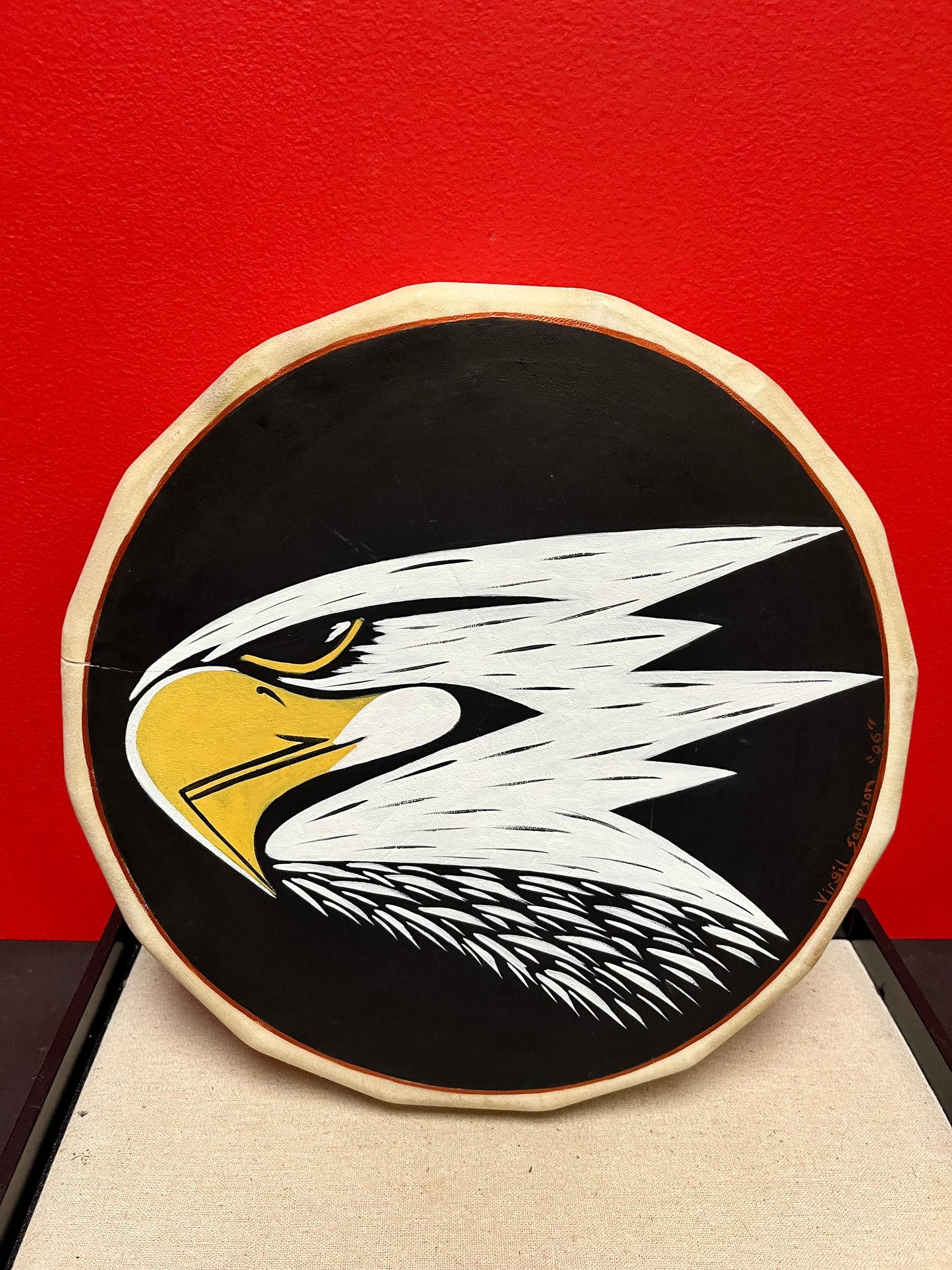 Amazing 12 inch wide hand painted indigenous first nations Pacific Northwest coast signed drum great imagery - eagle