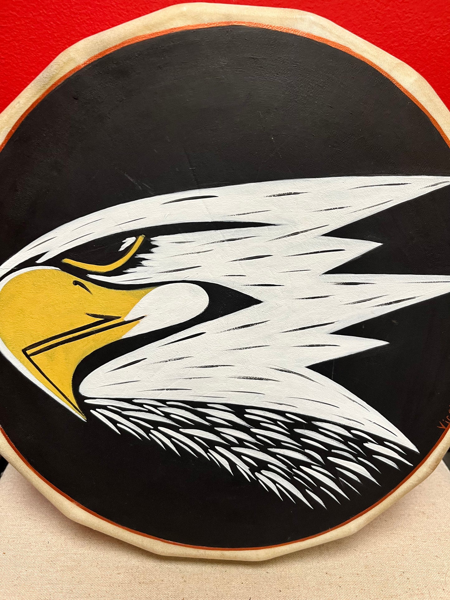 Amazing 12 inch wide hand painted indigenous first nations Pacific Northwest coast signed drum great imagery - eagle