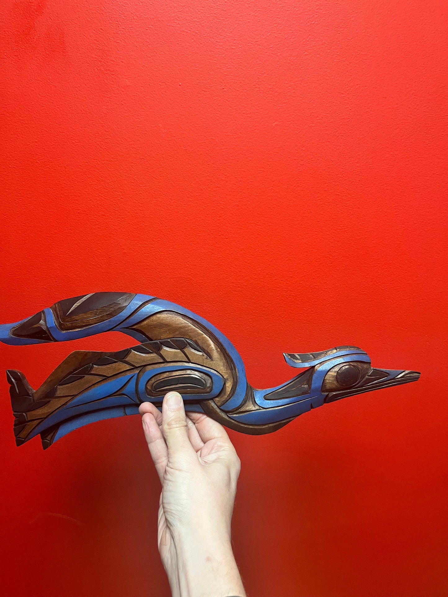 Lovely 17 inch tall, indigenous, first nation specific northwest coast Heron transformation plaque  signed and ready to hang - wow